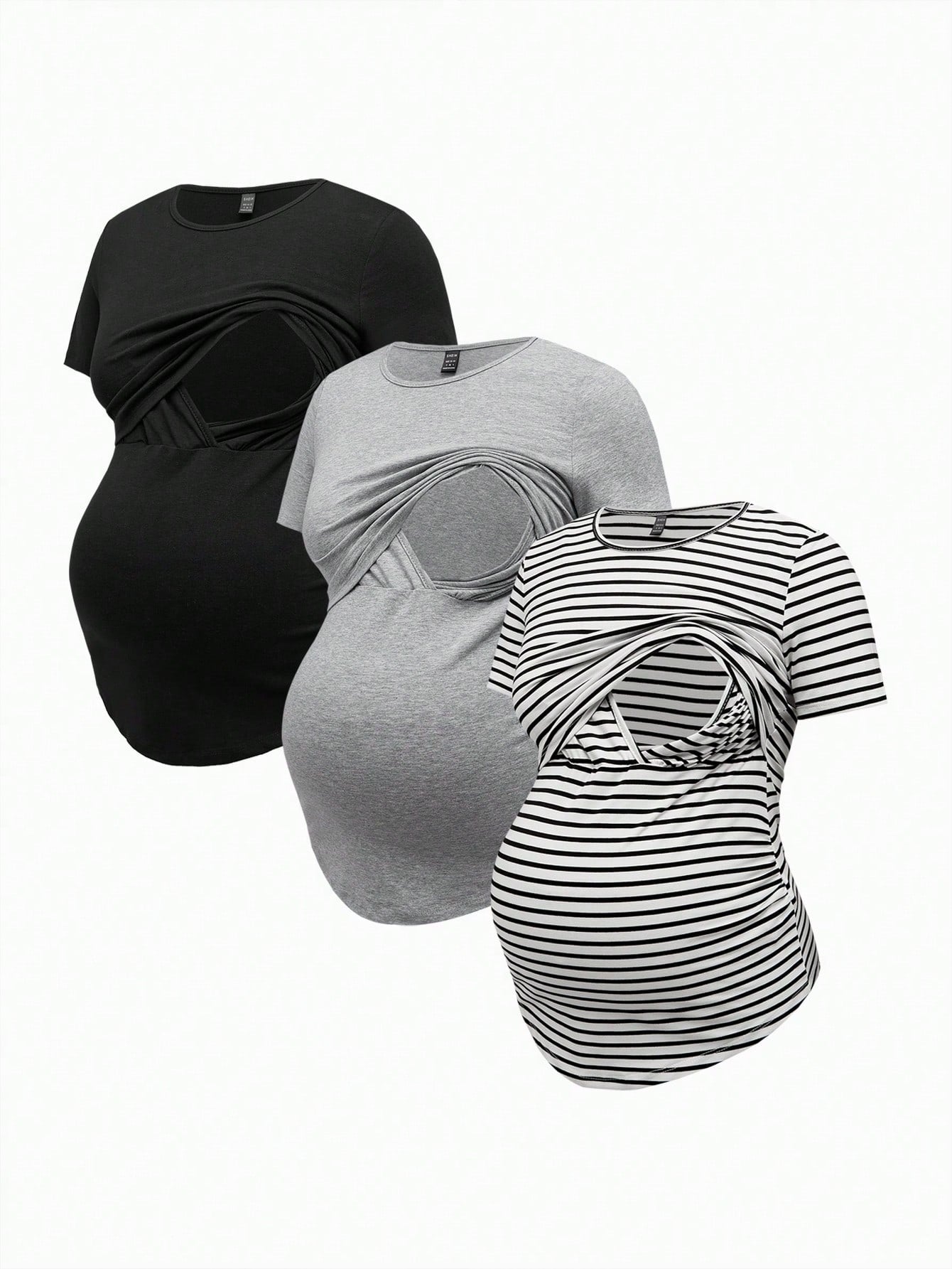 Modmama Maternity Summer Casual Nursing Clothes Round Neck Short Sleeve Slim Fit T-Shirt