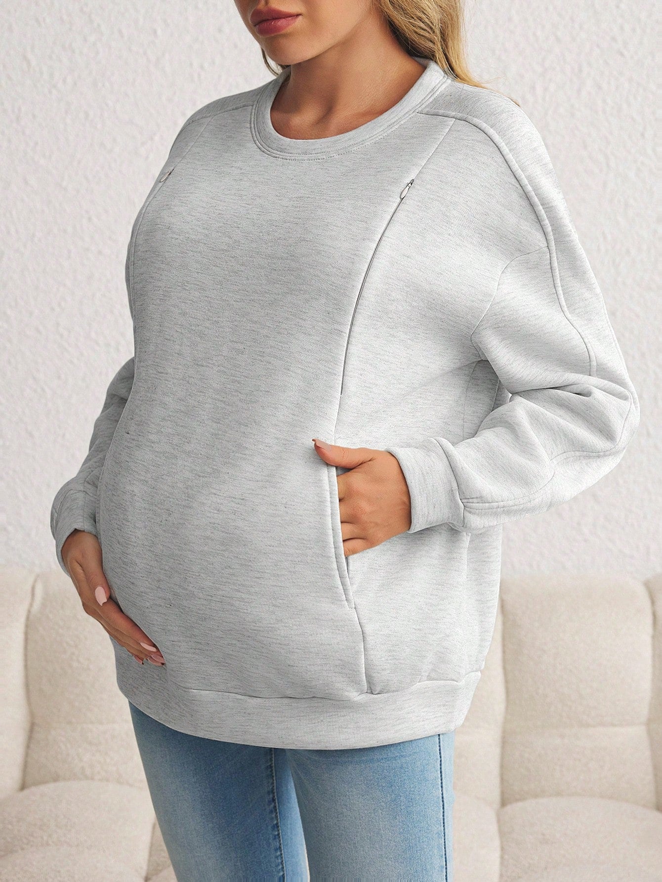 Maternity Breastfeeding Drop Shoulder Sweatshirt With Long Sleeve