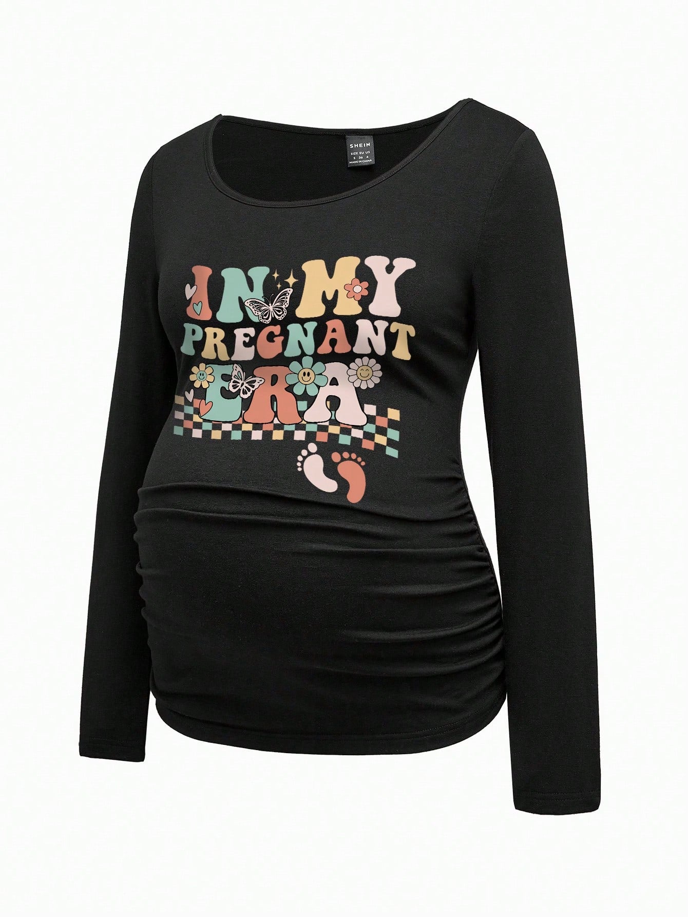 Modmama Casual Slim Fit Round Neck Long Sleeve T-Shirt With "In My Pregnant Era" English Text For Maternity, Suitable For Spring/Autumn, Cotton-Blended