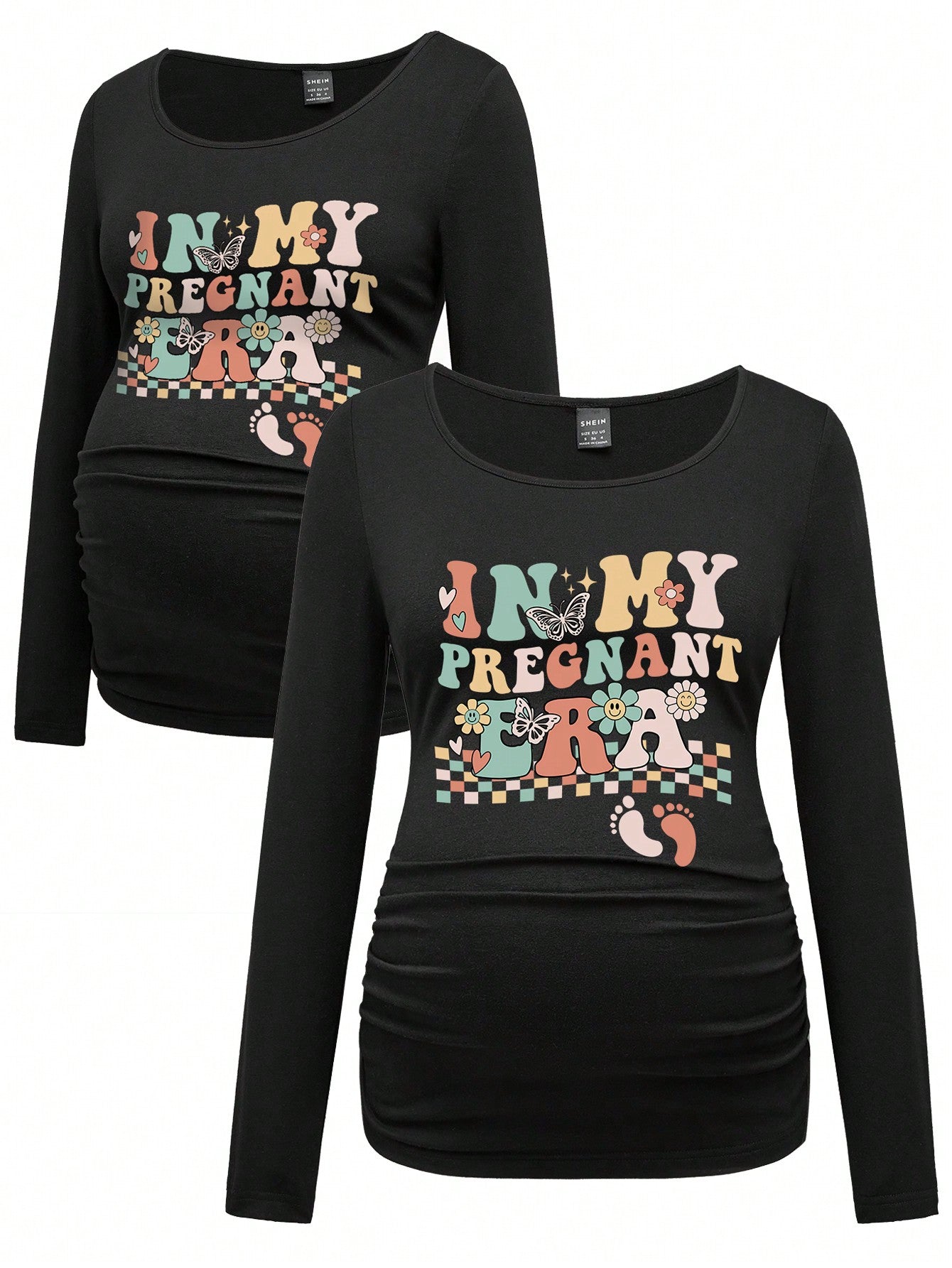 Modmama Casual Slim Fit Round Neck Long Sleeve T-Shirt With "In My Pregnant Era" English Text For Maternity, Suitable For Spring/Autumn, Cotton-Blended