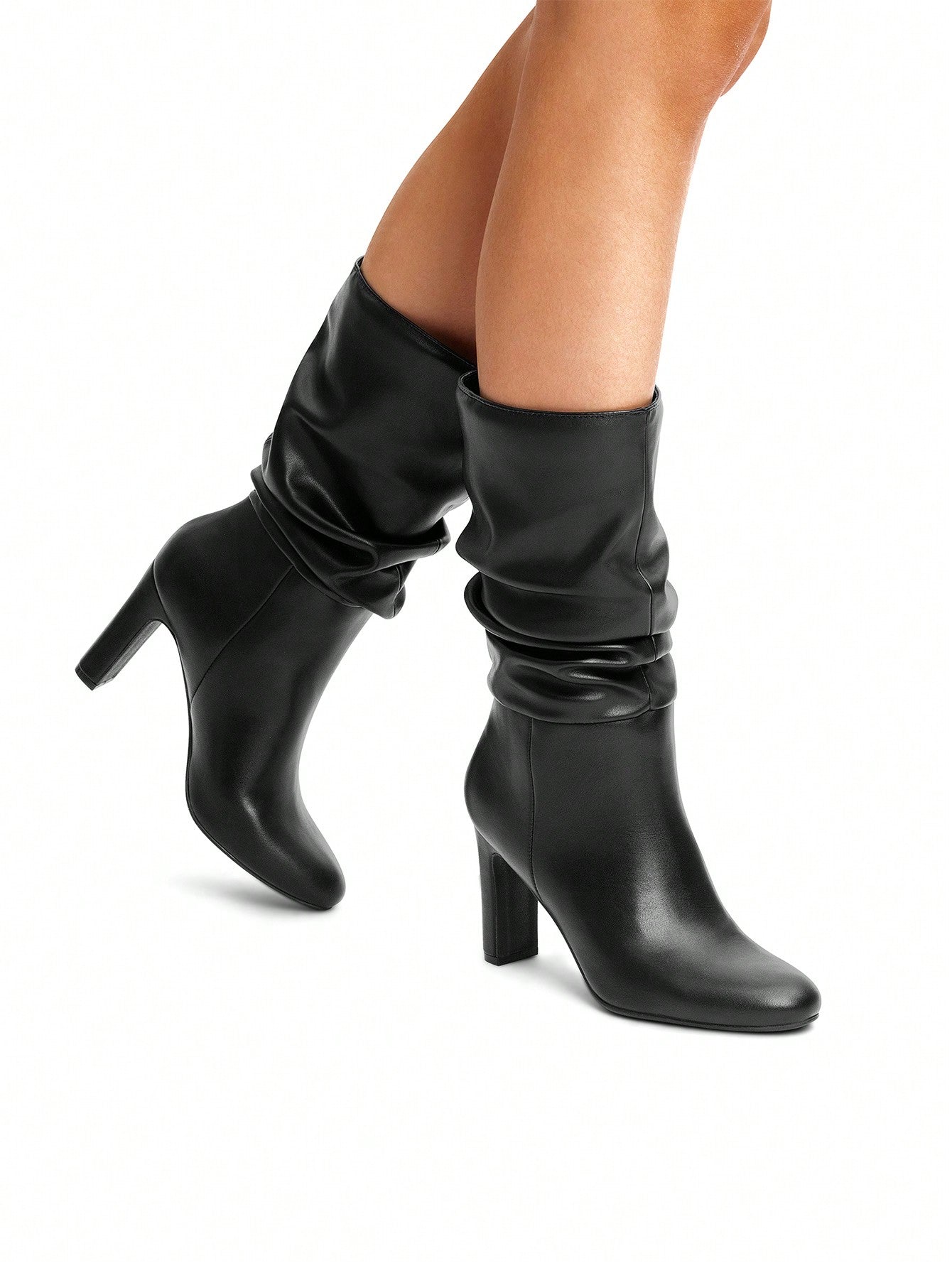 Women's Stiletto High Heel Pointed Toe Suede Mid Calf Boots For Fall/Winter, Classic Slouchy Soft Comfortable Boots