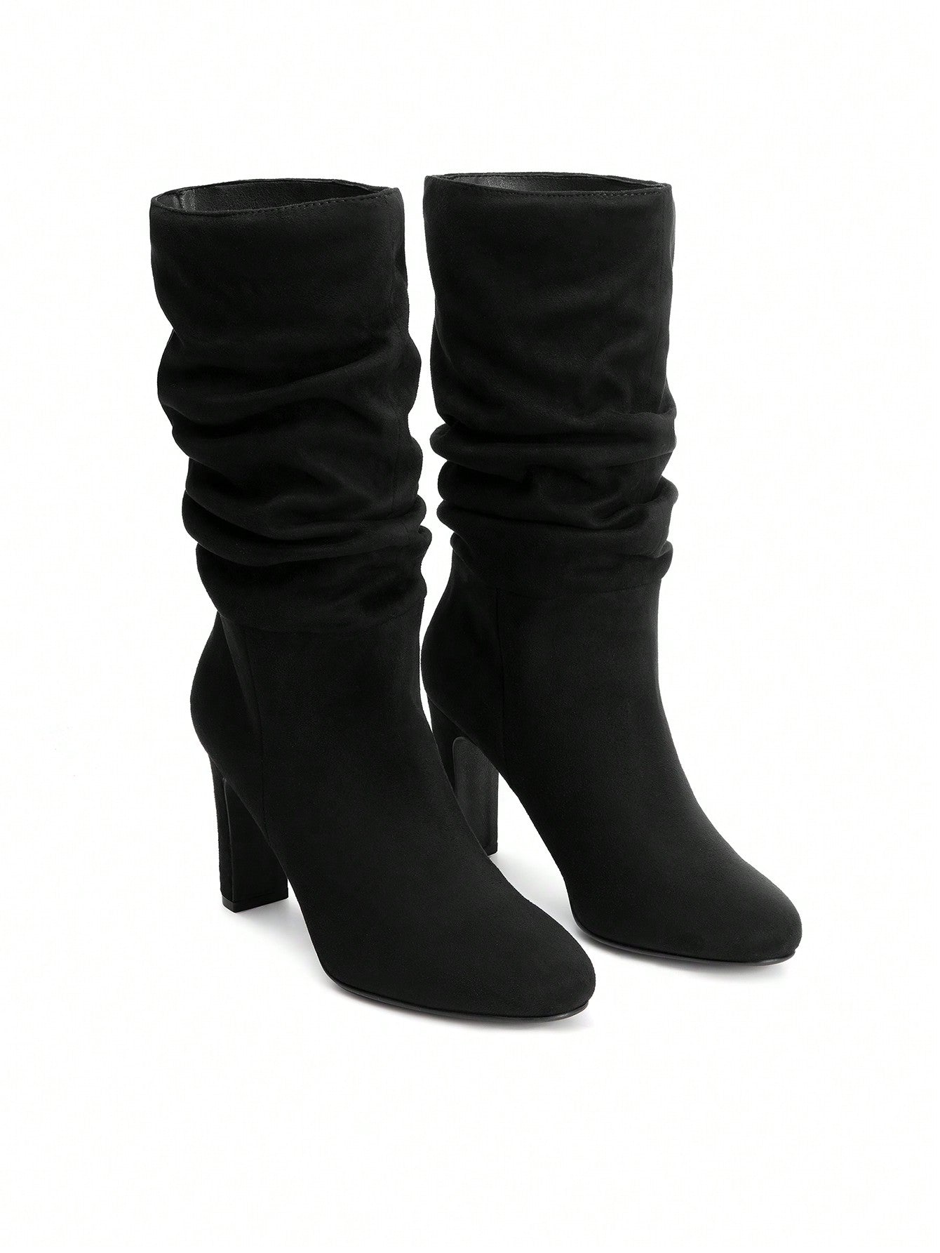 Women's Stiletto High Heel Pointed Toe Suede Mid Calf Boots For Fall/Winter, Classic Slouchy Soft Comfortable Boots
