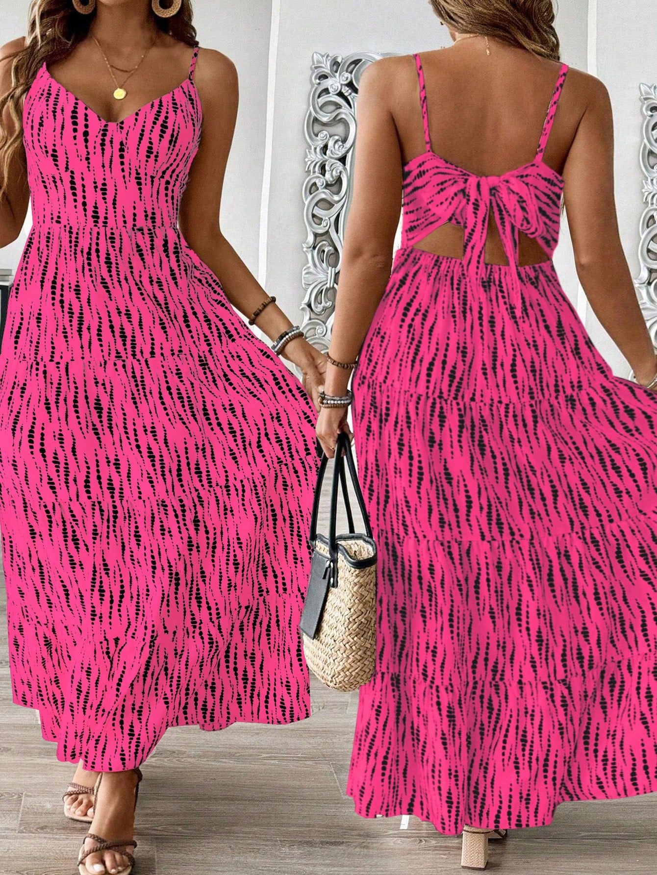 Holidaya Plus Size Women's Random Printed Cami Dress Maxi Women Outfit