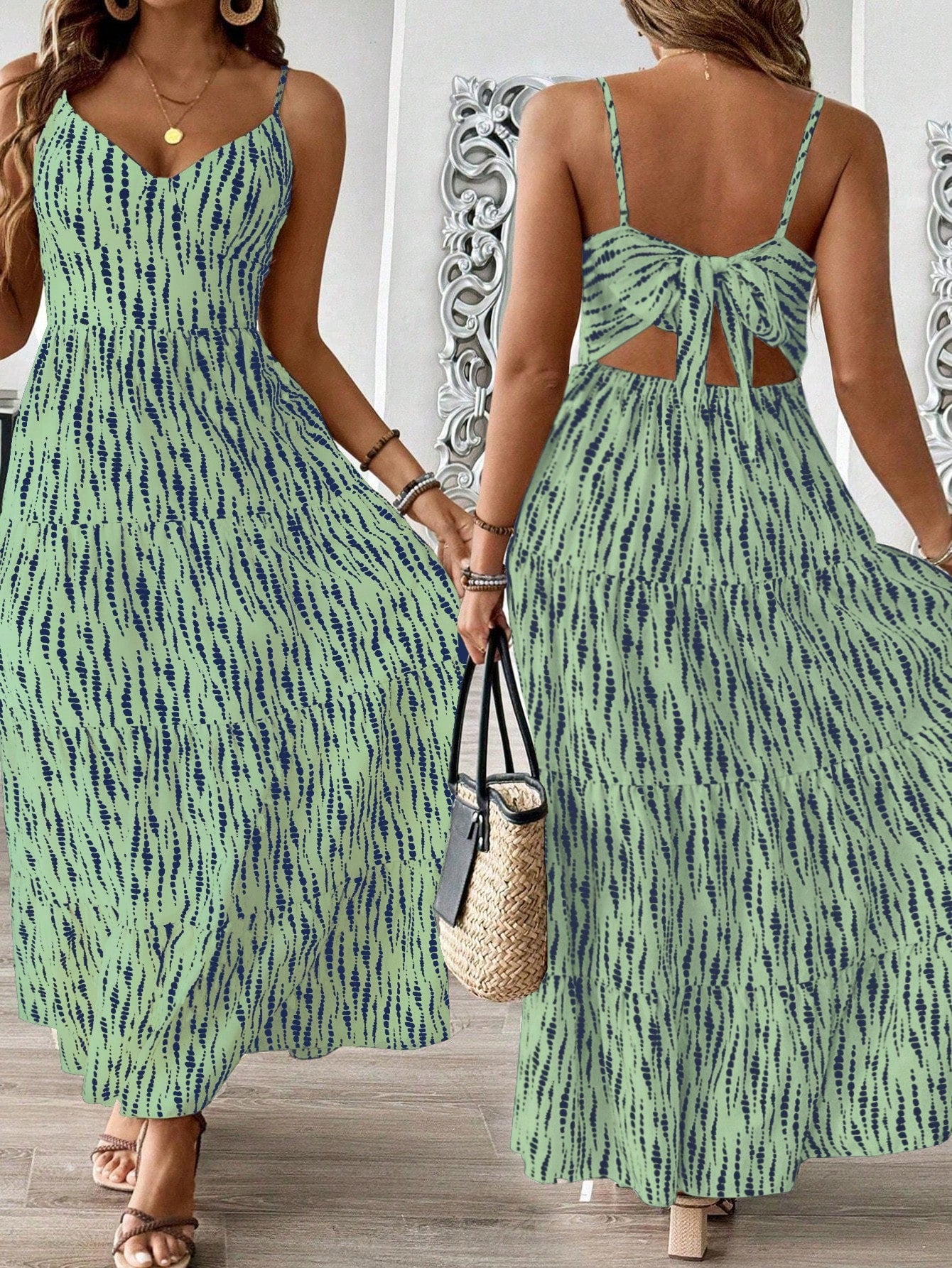 Holidaya Plus Size Women's Random Printed Cami Dress Maxi Women Outfit