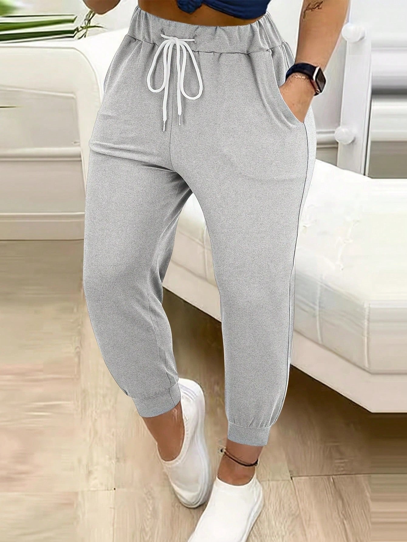 Women's Solid Color Casual Drawstring Jogger Pants
