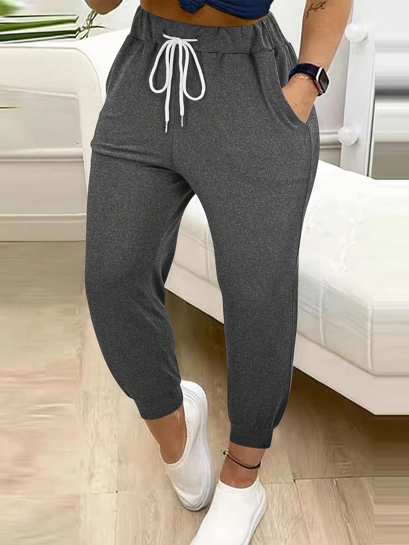 Women's Solid Color Casual Drawstring Jogger Pants