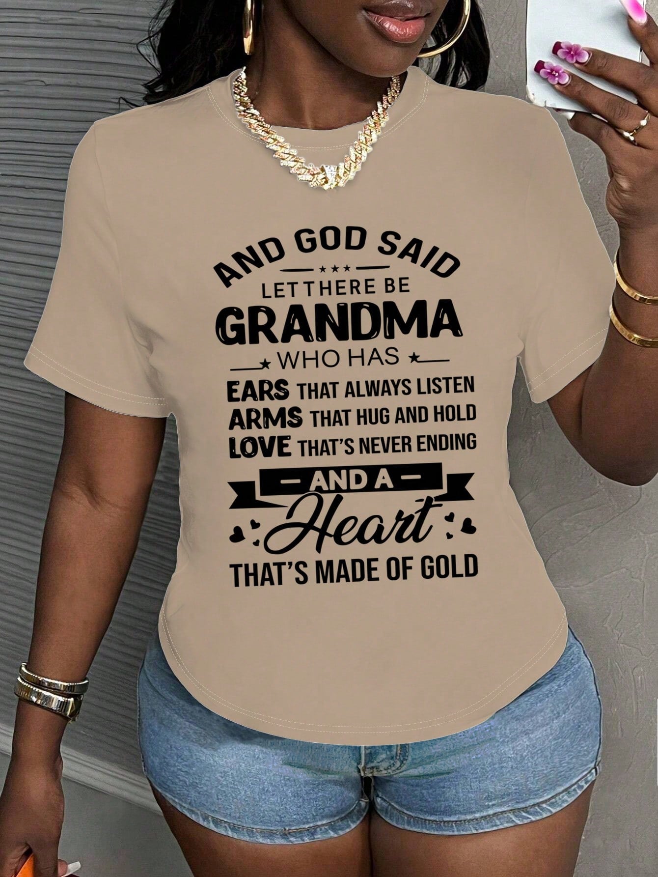 INAWLY Women's Summer Casual Round Neck Short Sleeve T-Shirt With Slogan Print AND GOD SAID LET THERE BE GRANDMA WHO HAS EARS THAT ALWAYS LISTEN ARMS THAT HUG AND HOLD LOVE THAT'S NEVER ENDING AND A Heart THAT'S MADE OF GOLD Graphic Tees Women Tops