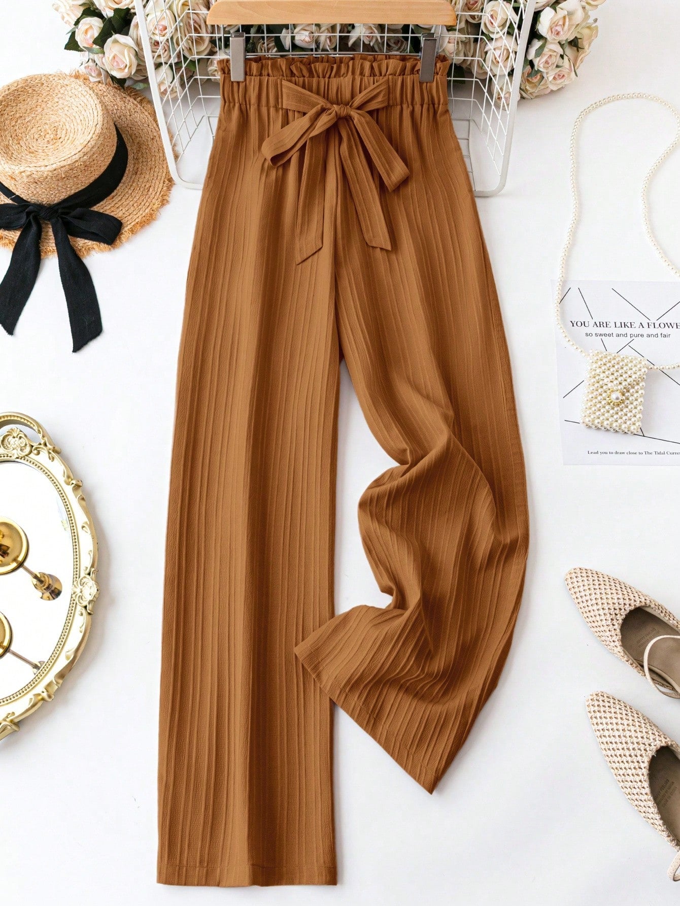 LUNE Women's Casual Front Tie Leopard Print Pants, Simple Design For Everyday Wear