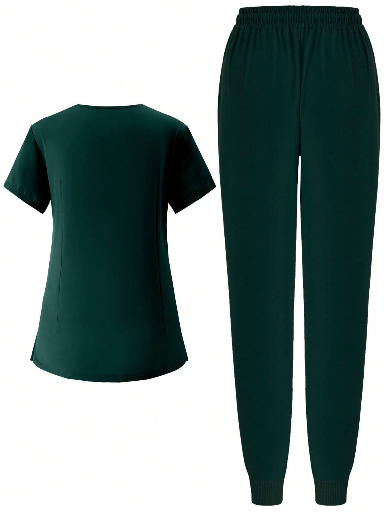 Women's Jogger Scrubs Elastic Nurse  Uniform Washable, Front Print Breathable Scrub Suit