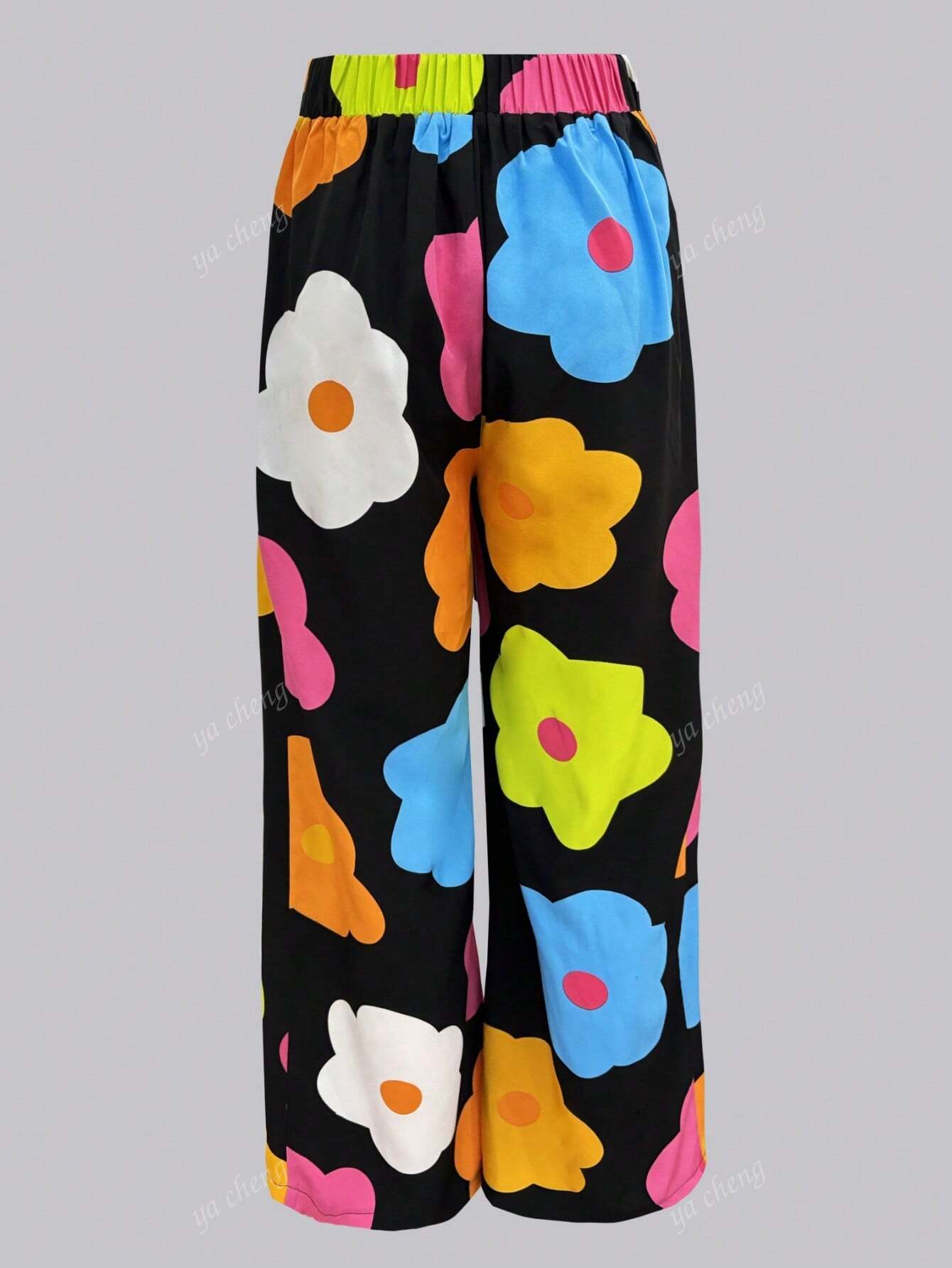 Women Floral Printed Loose Wide Leg Casual Pants