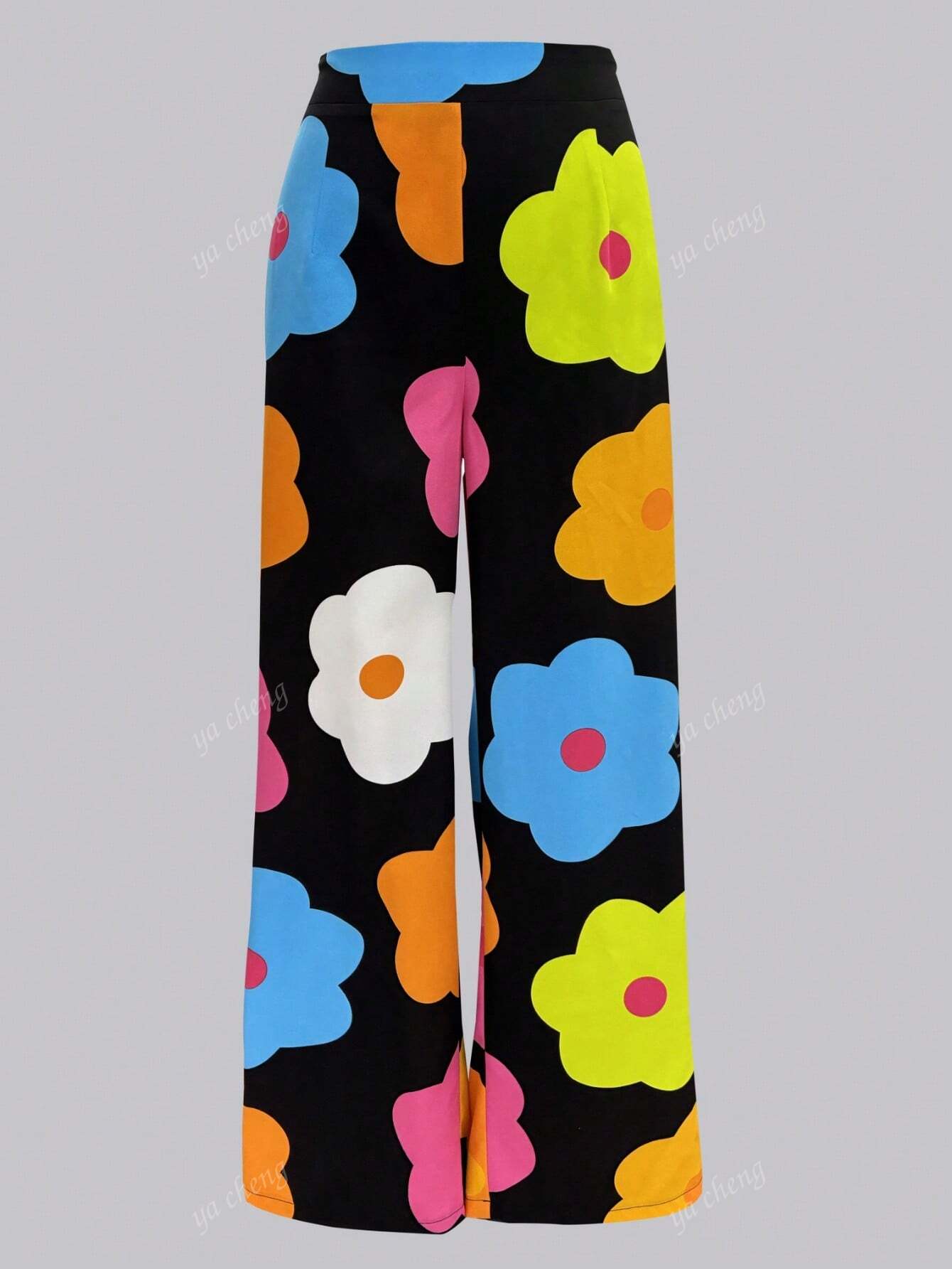 Women Floral Printed Loose Wide Leg Casual Pants