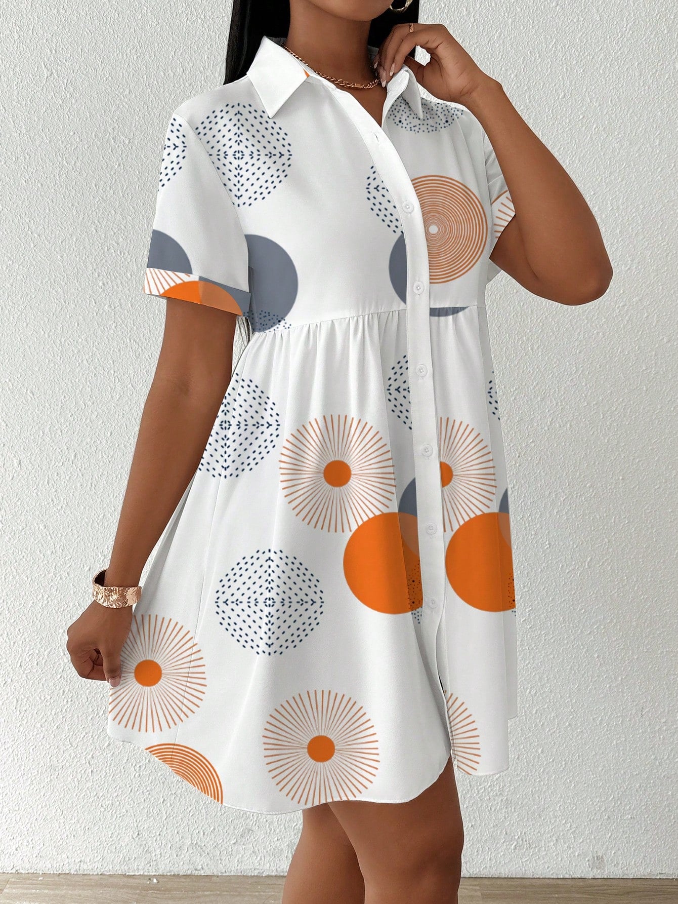 Slayr Women's Summer Geometric Print Short Sleeve Loose Babydoll Casual Shirt,Short Sleeve Tops