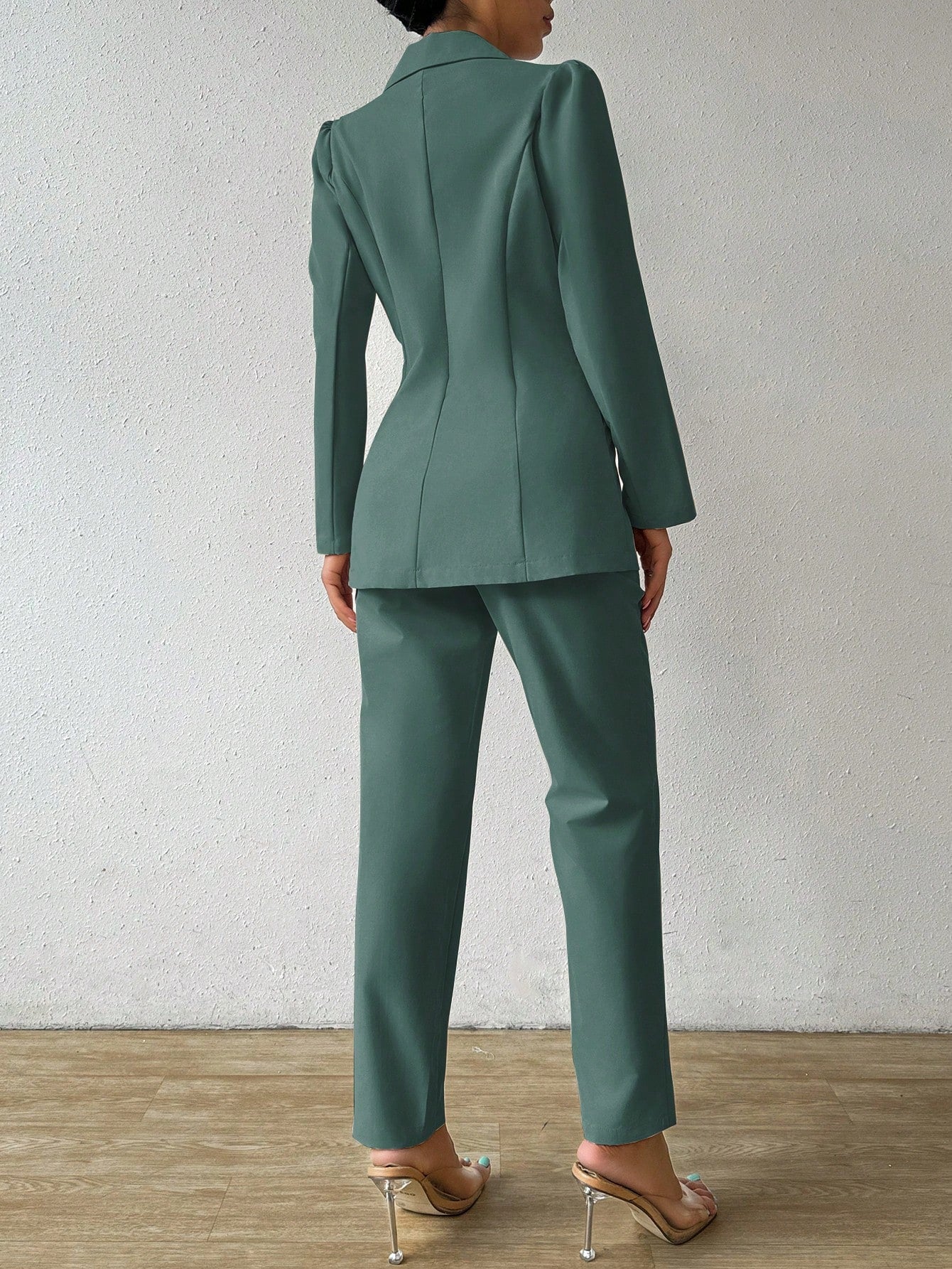 Raffinéa 2pcs Solid Color Double-Breasted Jacket And Trousers Suit, Spring & Fall