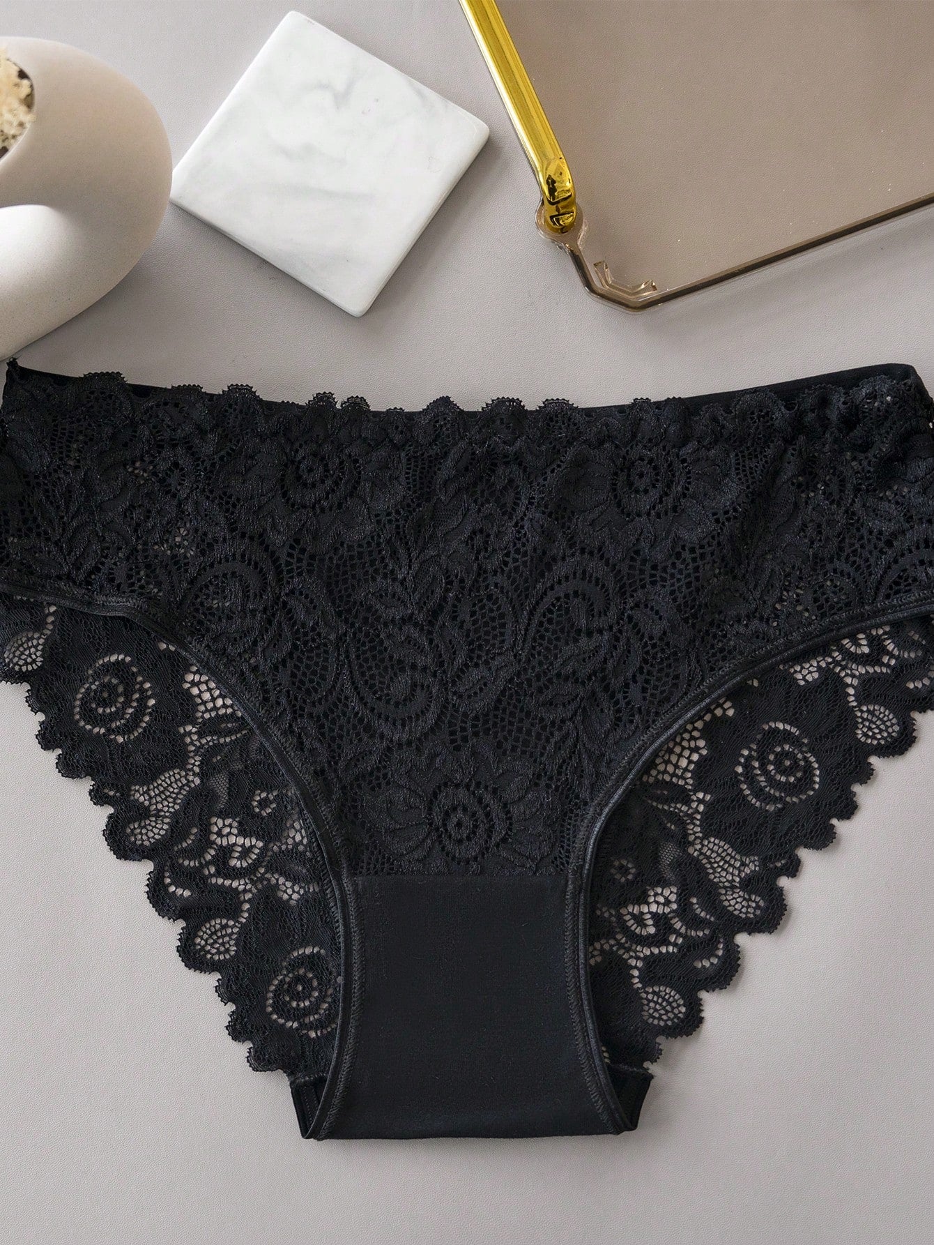 10pcs/Pack Elegant Lace Women Underwear, Ladies' Solid Color Lace Triangle Panties Sexy Lingerie