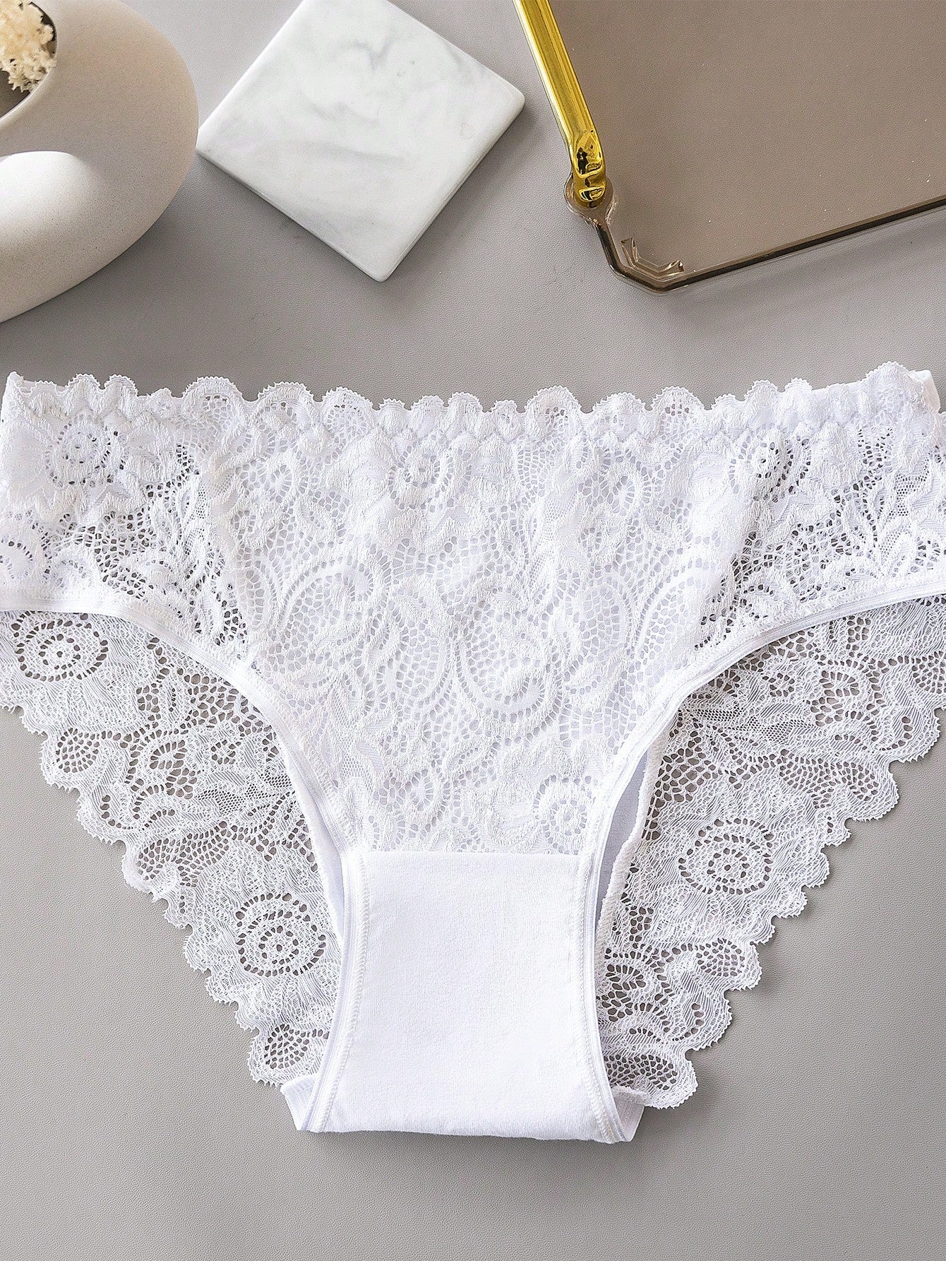 10pcs/Pack Elegant Lace Women Underwear, Ladies' Solid Color Lace Triangle Panties Sexy Lingerie