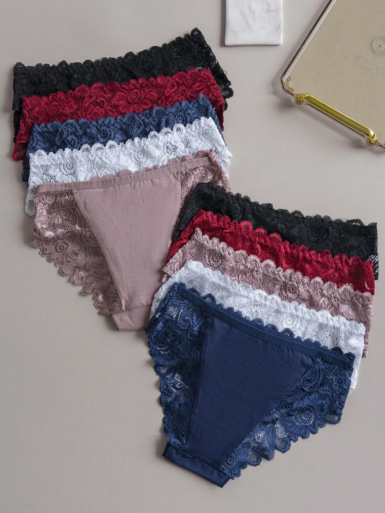 10pcs/Pack Elegant Lace Women Underwear, Ladies' Solid Color Lace Triangle Panties Sexy Lingerie