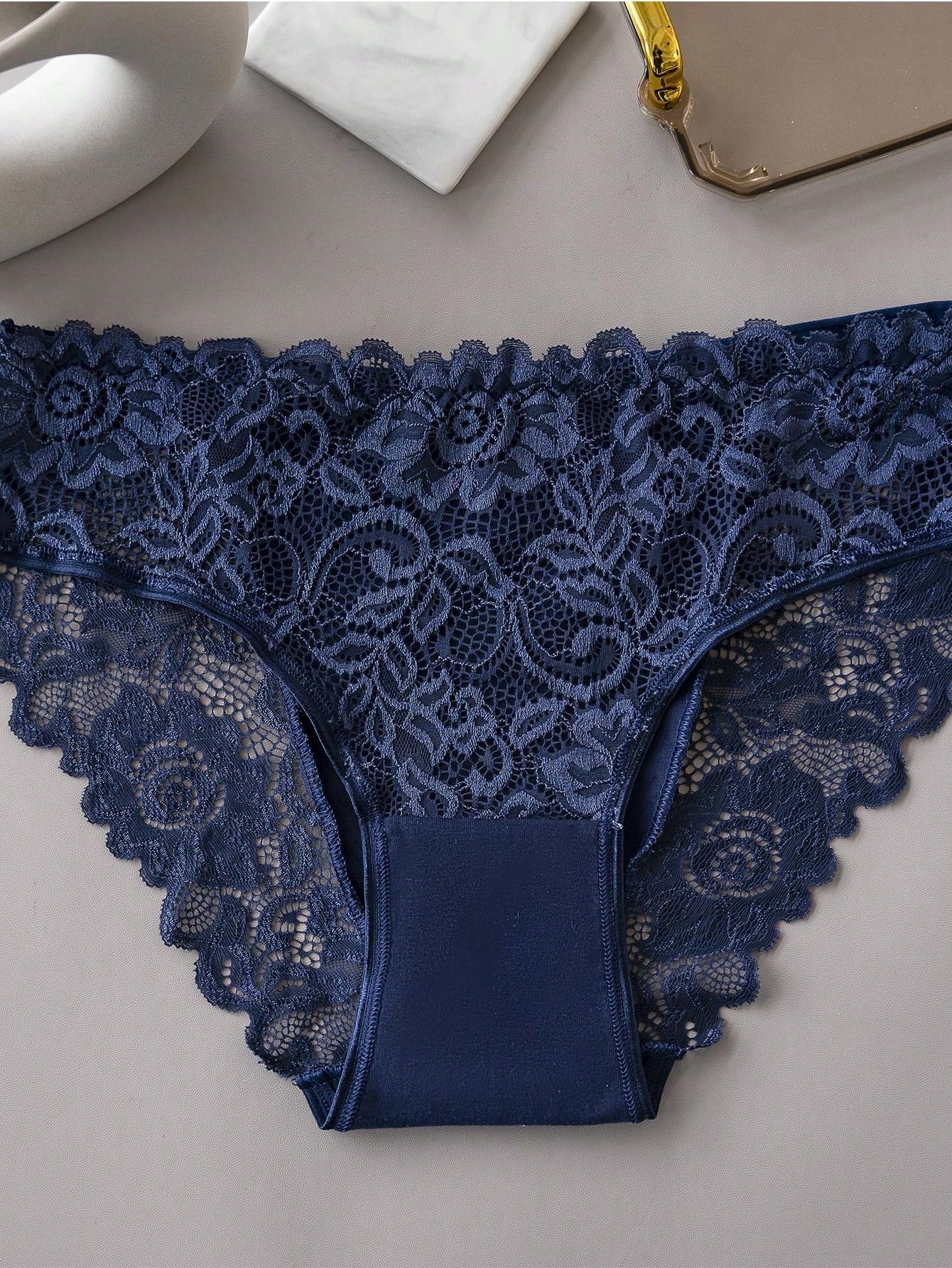 10pcs/Pack Elegant Lace Women Underwear, Ladies' Solid Color Lace Triangle Panties Sexy Lingerie