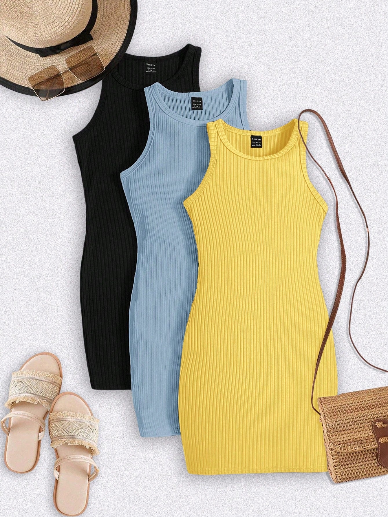 LUNE Sport Game  Day Tracksuit  Women's 3pcs Athleisure Sports Tracksuit Set - Ribbed Crew Neck Sleeveless Fitted Dress & Contrast Trim