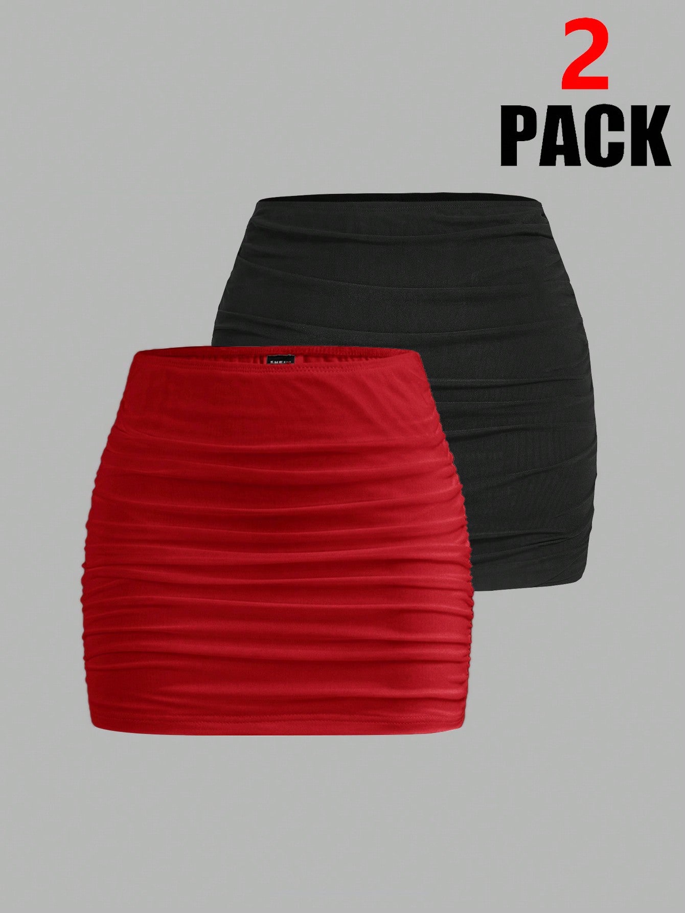 EZwear 2pcs Mesh Double Layer See-Through Bodycon Mini Skirt Set