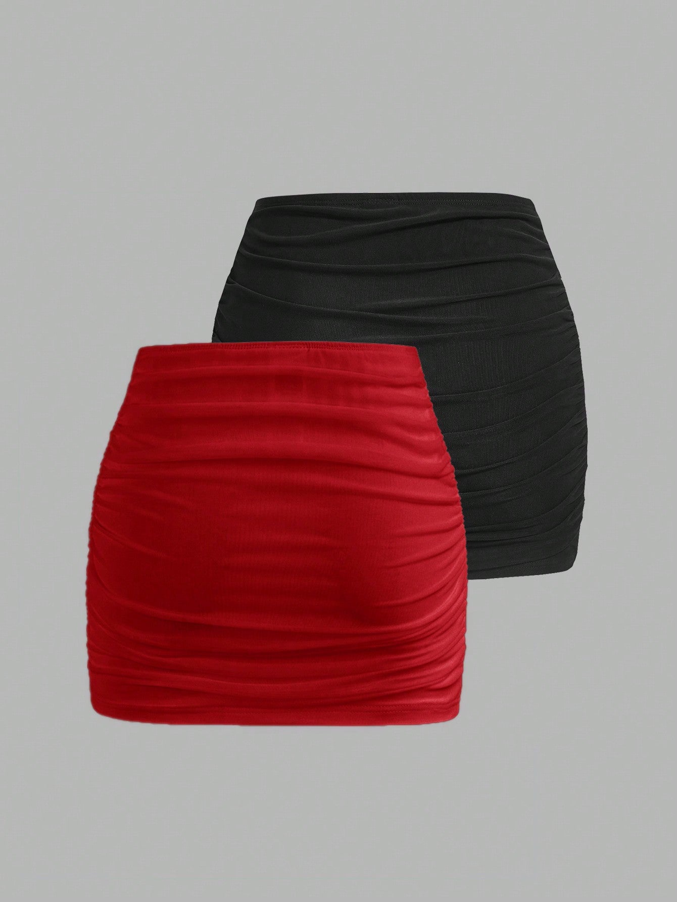 EZwear 2pcs Mesh Double Layer See-Through Bodycon Mini Skirt Set