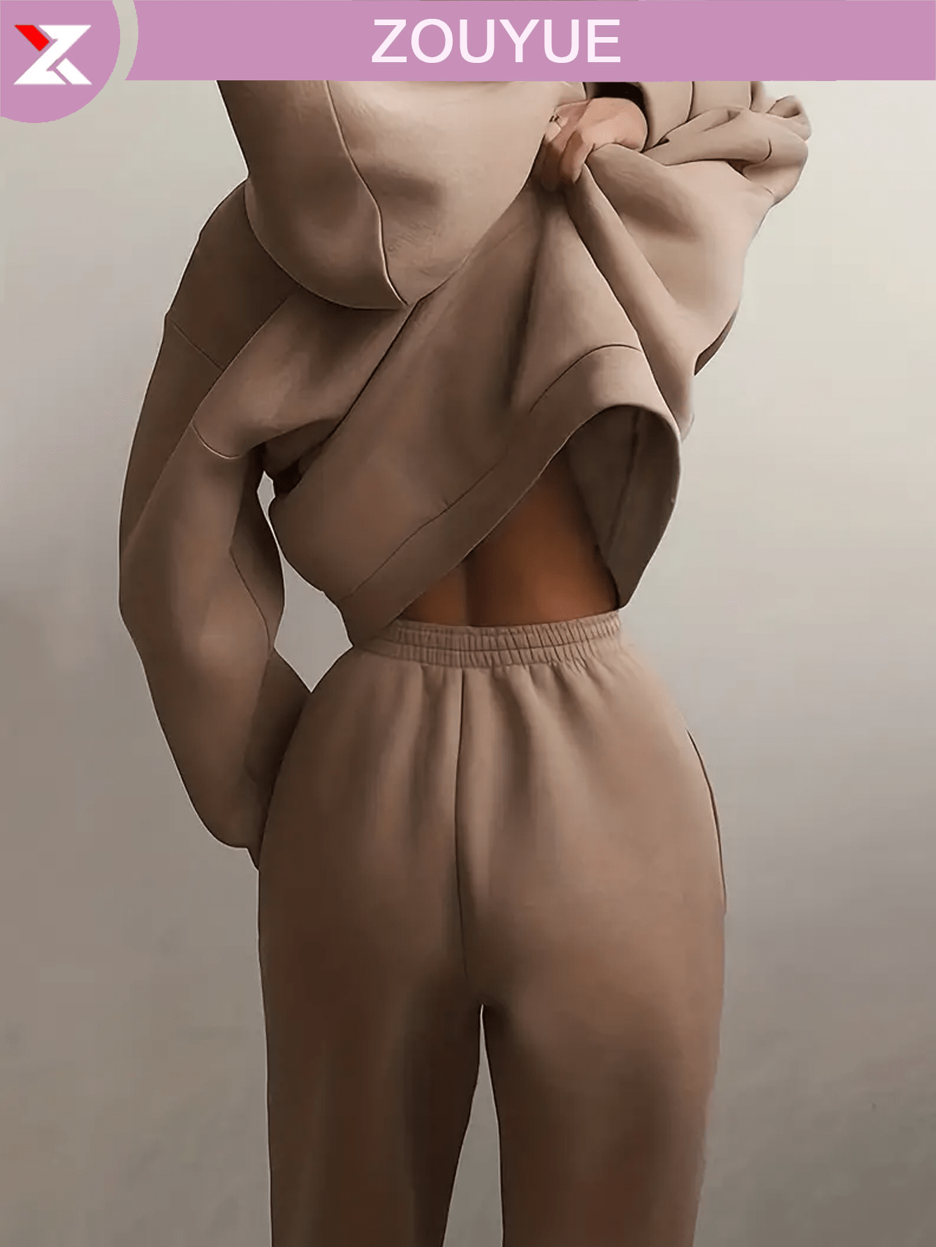 Casual Solid Color Two-Piece Set, Off-Shoulder Long Sleeve Hoodie And Elastic Waist Jogging Pants, Women's Clothing