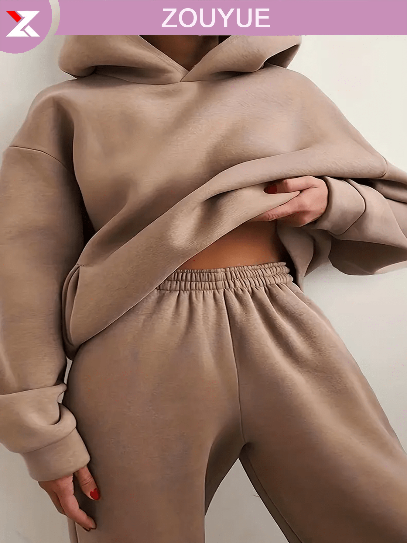 Casual Solid Color Two-Piece Set, Off-Shoulder Long Sleeve Hoodie And Elastic Waist Jogging Pants, Women's Clothing