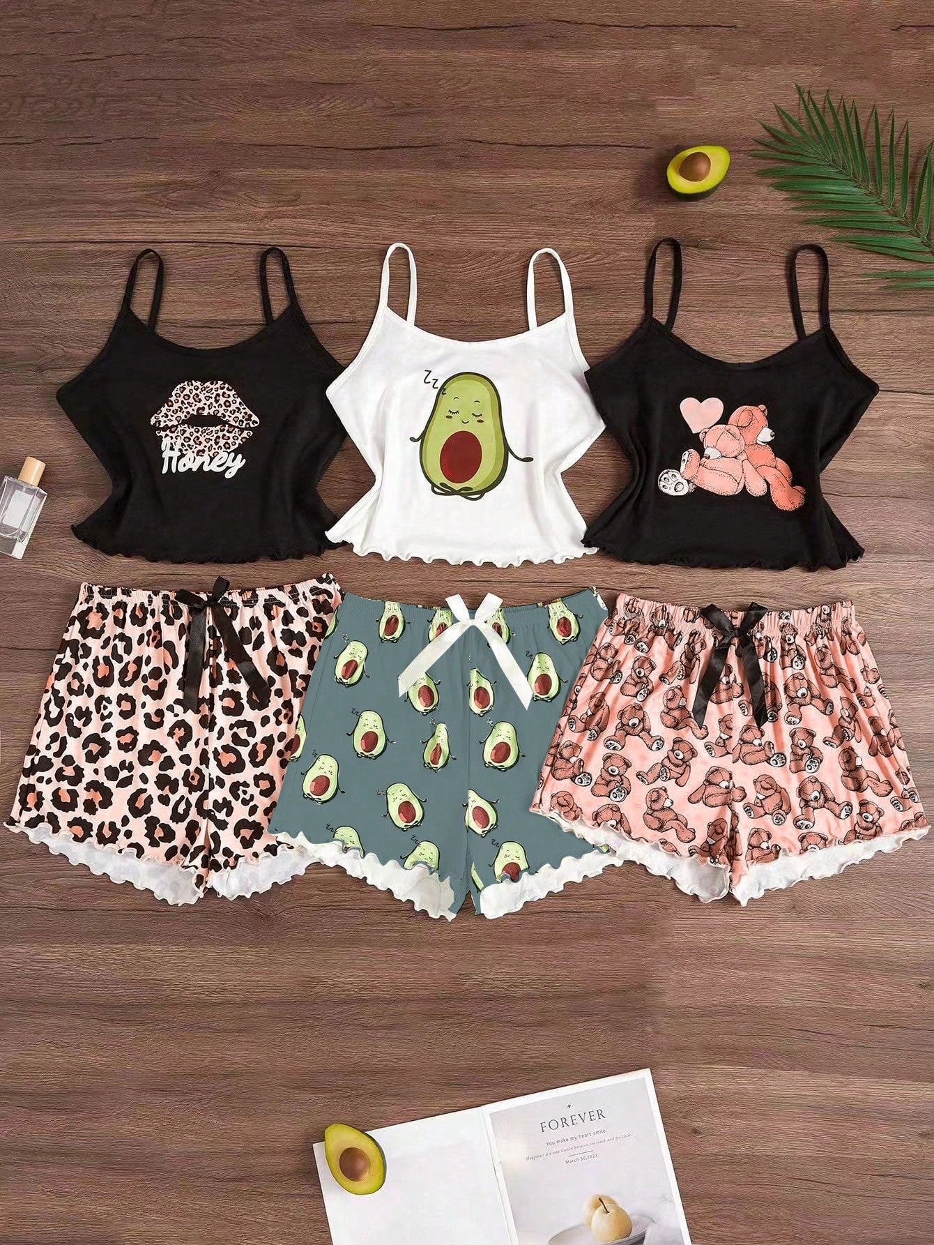 3pcs/Set Cartoon Print Camisole & Shorts Pajama Set