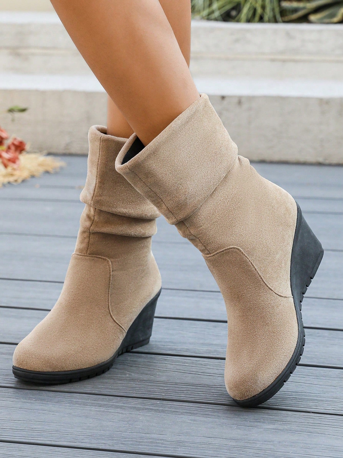 Women's Platform Mid-Calf Boots, New Design Pleated Casual Everyday Wear Short Boots, Thick Sole Equestrian Boots
