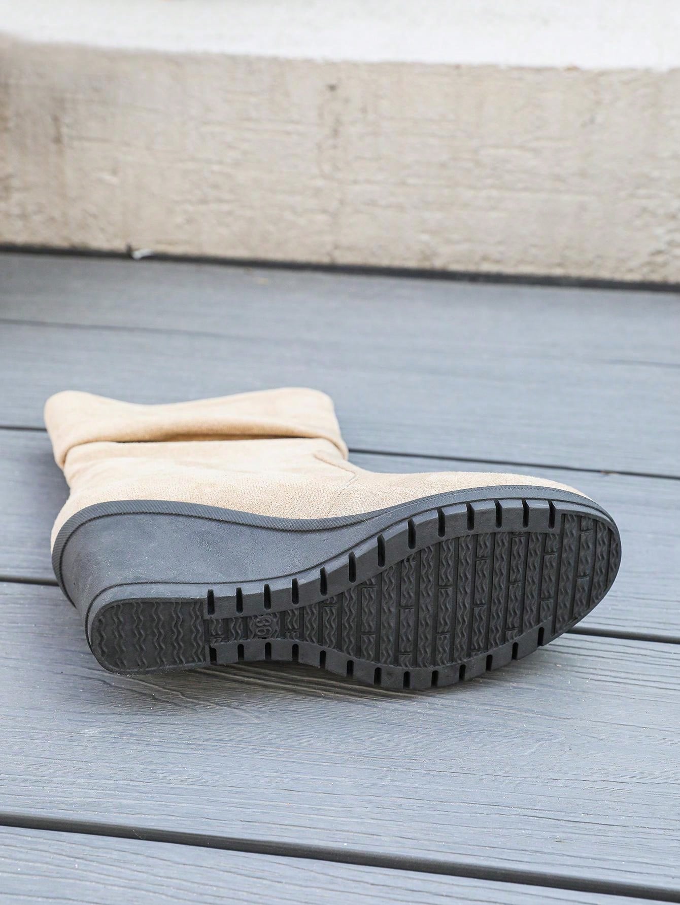 Women's Platform Mid-Calf Boots, New Design Pleated Casual Everyday Wear Short Boots, Thick Sole Equestrian Boots