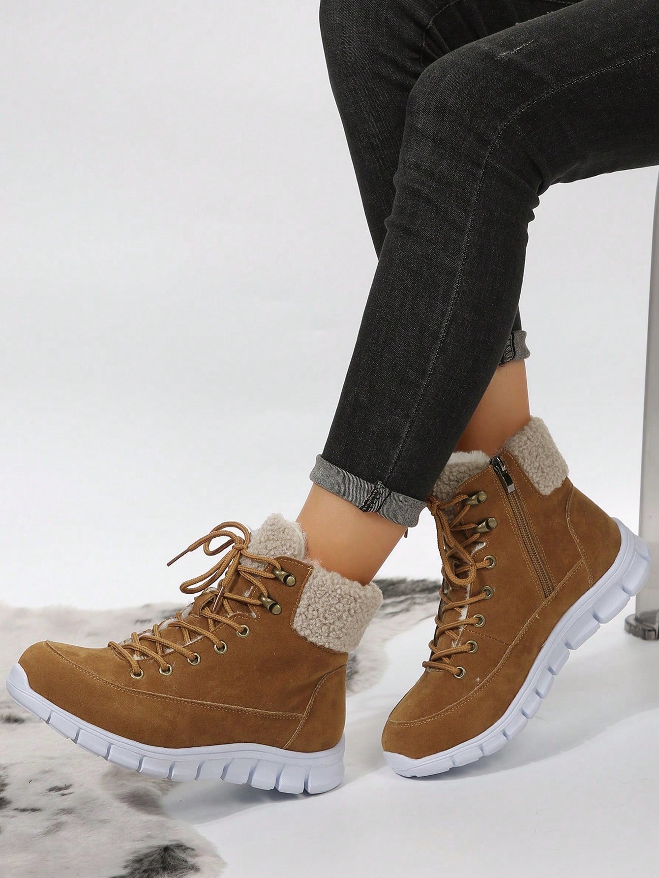 New Winter Warm Lightweight Flat Faux Fur Cuff Comfortable Snow Boots For Women