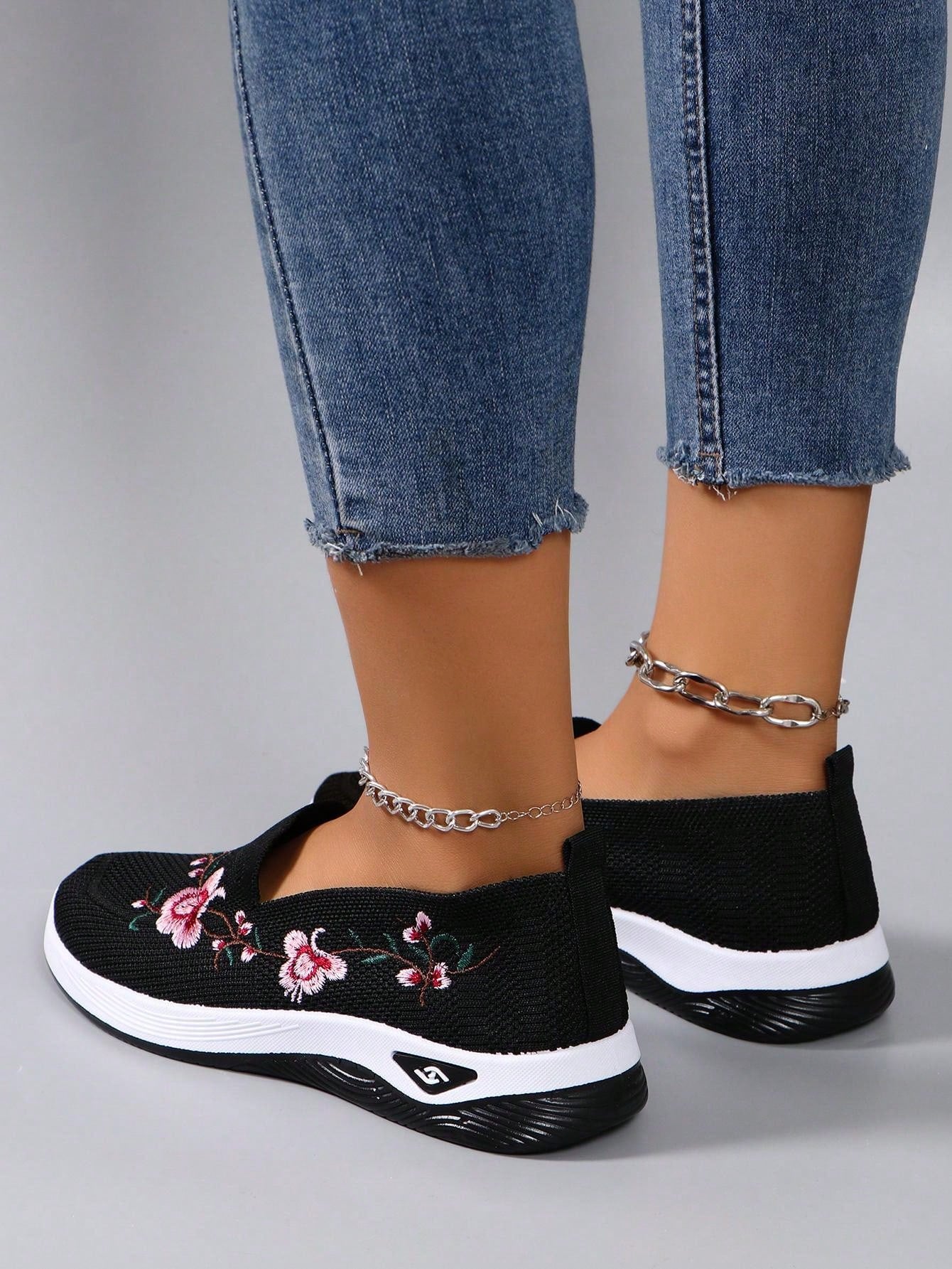 New Arrival Women's Casual Sports Shoes, Embroidered Comfortable Sneakers, Lightweight, Breathable Flat Slip-On Shoes, Shoes For Women