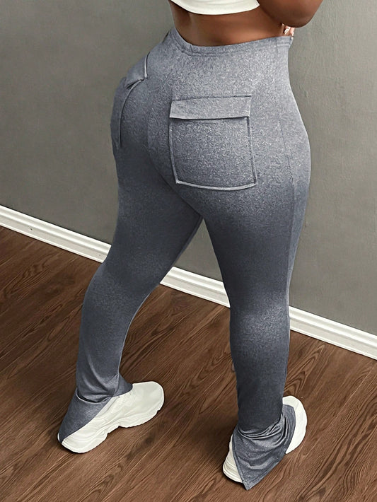 Slayr Casual Street Style Women\ Slim Fit Long Pants With Back Pockets And Slit Hem, Grey