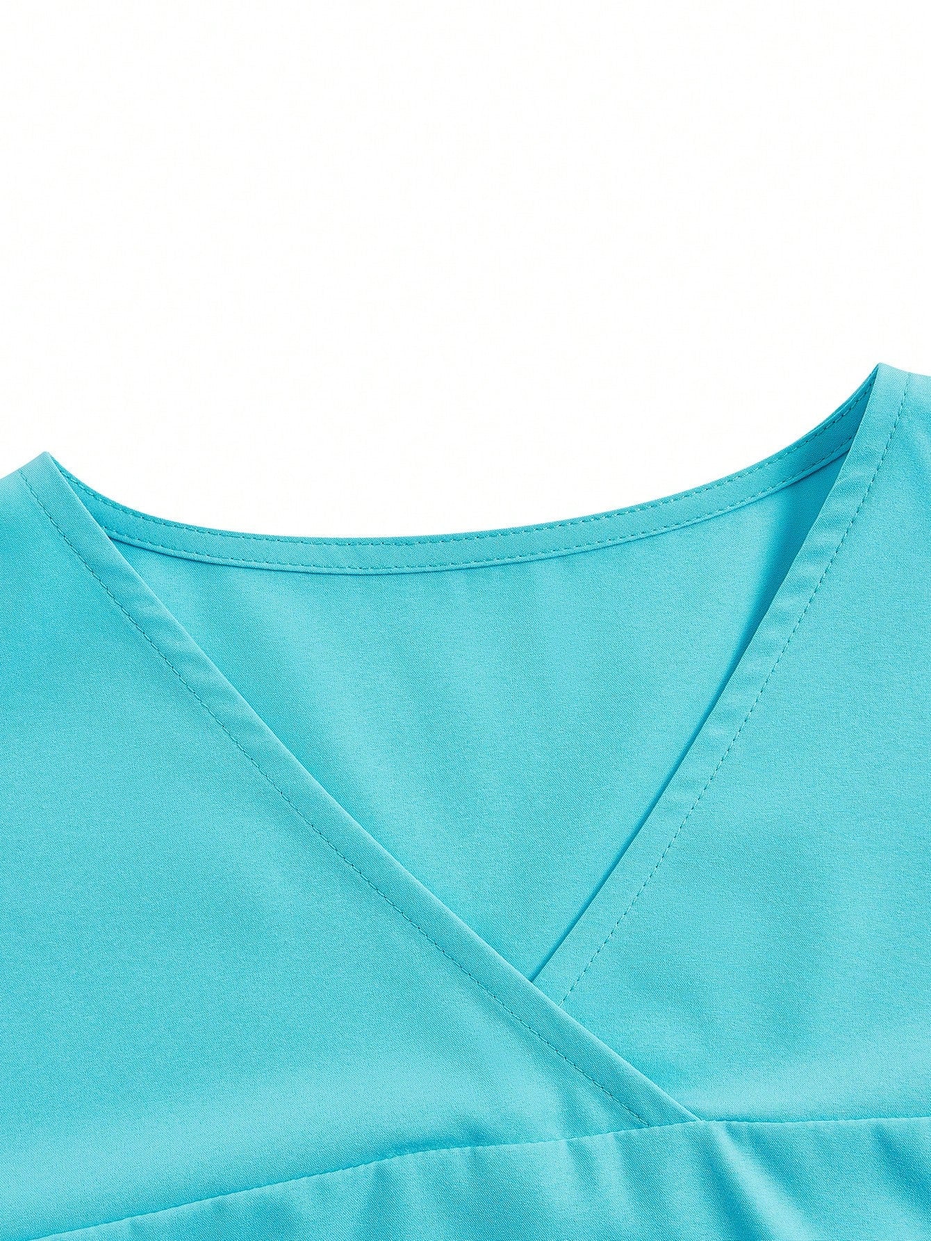 TaskFit SHEIN TaskFit Women's Uniform Contrast Short Sleeve Double Pocket Top And Fashion Casual Solid Double Pocket Pants, Women's V-Neck Scrub Top, Simple Casual Sport Cleaner Uniform