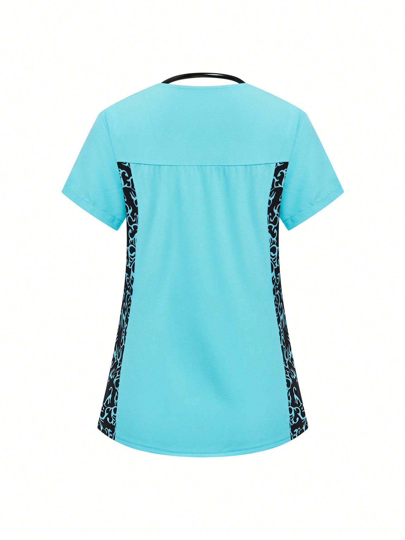 TaskFit SHEIN TaskFit Women's Uniform Contrast Short Sleeve Double Pocket Top And Fashion Casual Solid Double Pocket Pants, Women's V-Neck Scrub Top, Simple Casual Sport Cleaner Uniform