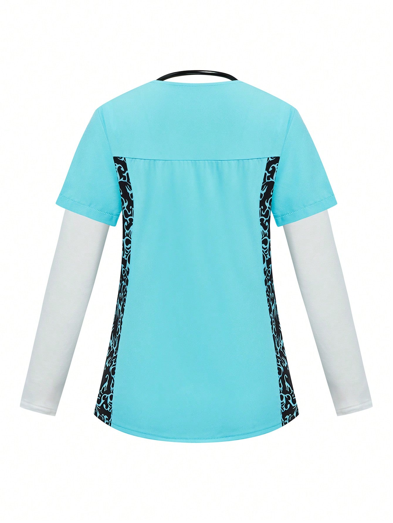 TaskFit SHEIN TaskFit Women's Uniform Contrast Short Sleeve Double Pocket Top And Fashion Casual Solid Double Pocket Pants, Women's V-Neck Scrub Top, Simple Casual Sport Cleaner Uniform