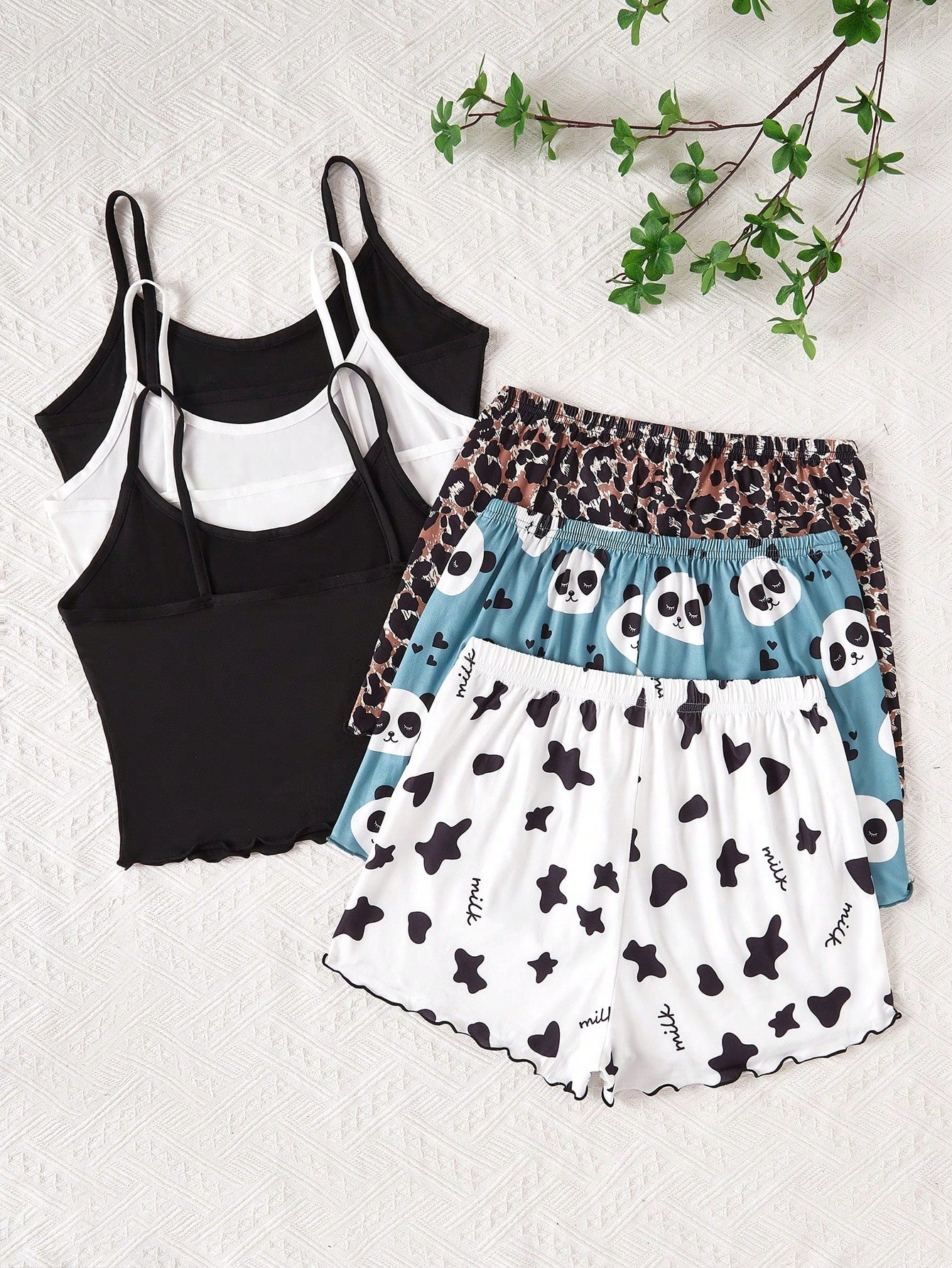 3pcs/Set Cartoon Print Camisole & Shorts Pajama Set
