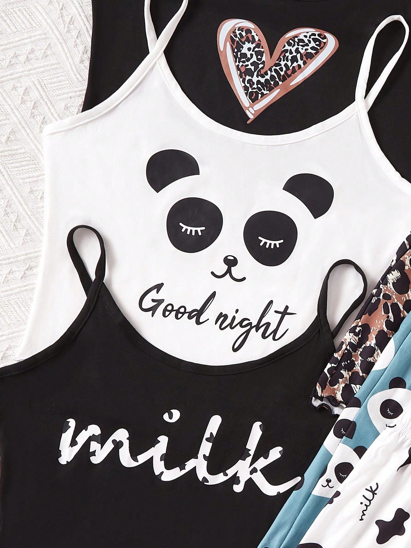 3pcs/Set Cartoon Print Camisole & Shorts Pajama Set