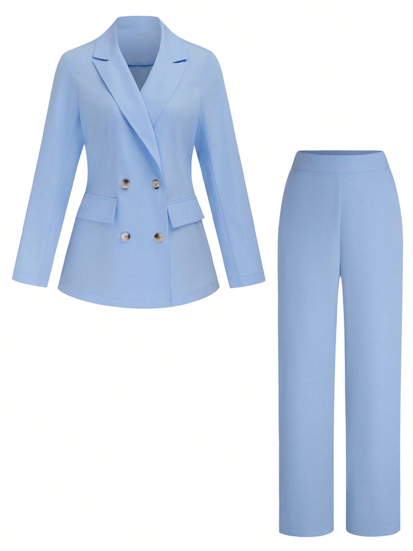 Clasi Women Solid Color Double-Breasted Long Sleeve Blazer And Pant Suit Set