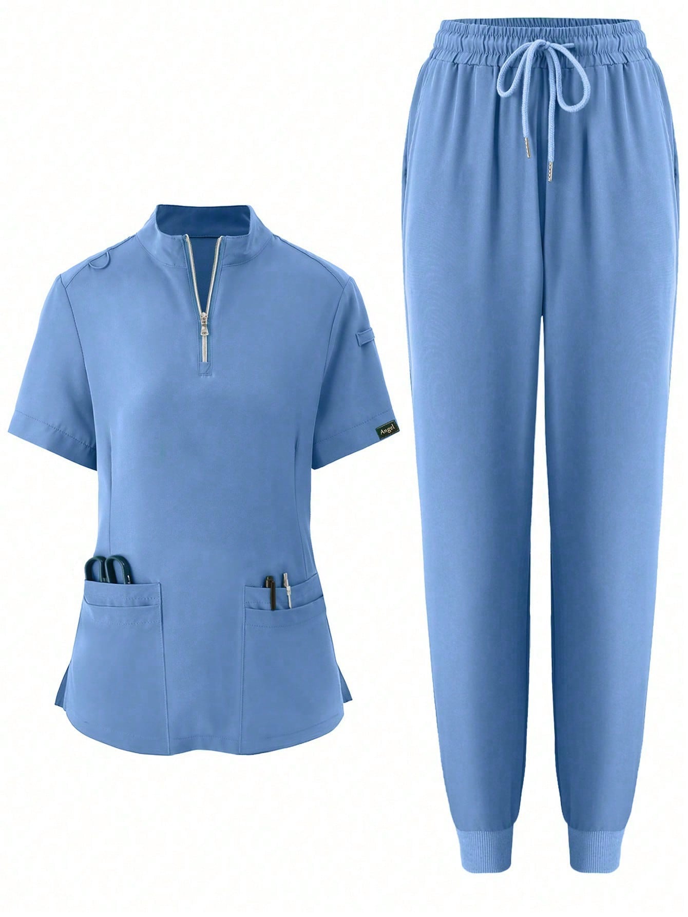Women's Elastic Jogging Scrub  Uniform, Breathable Anti-Static Pocket Coat & Pants Set