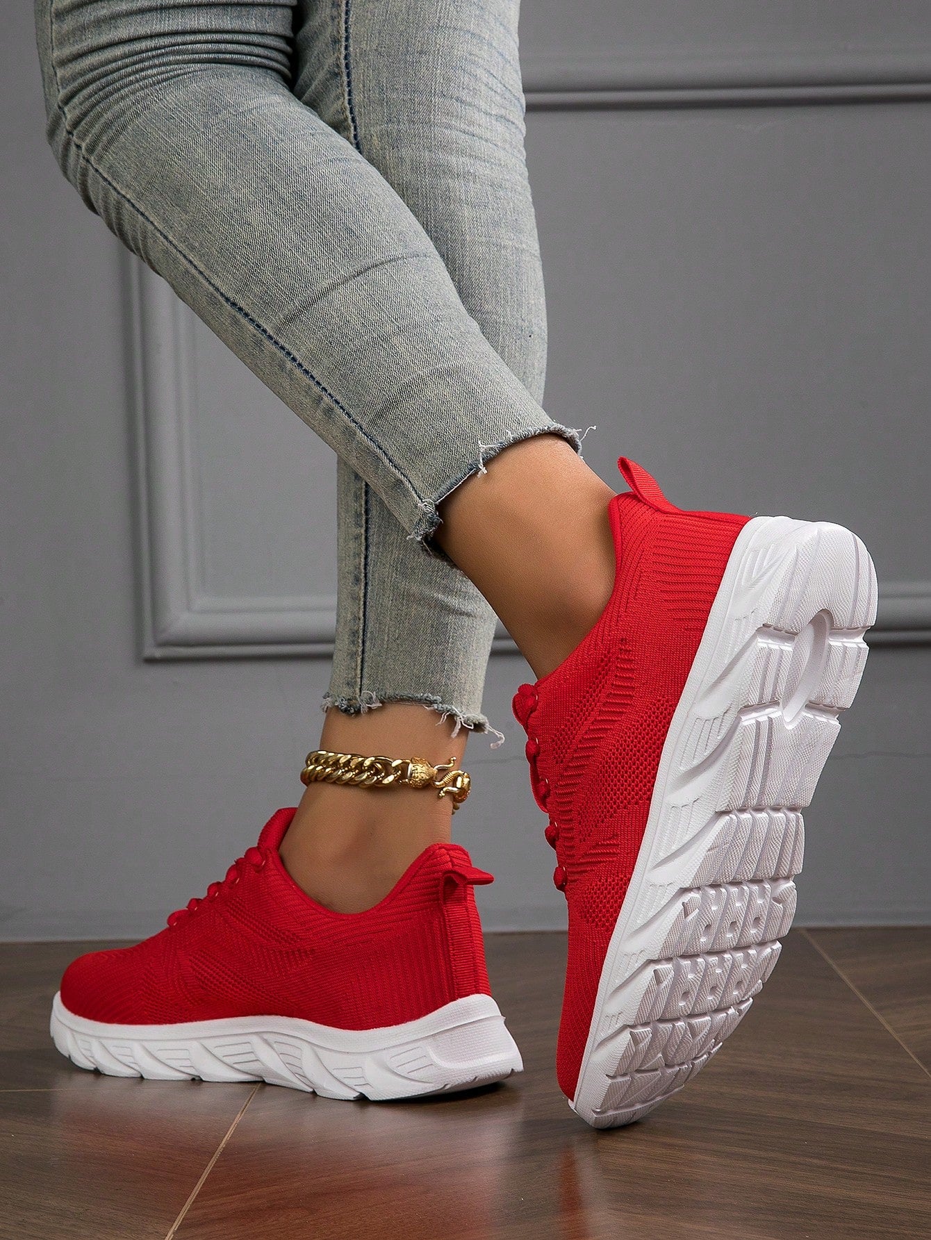 2023 New Breathable Lightweight Mesh Knitted Lace-Up Simple Washable Women's Casual Shoes, Suitable For Running, Walking, Road Sports