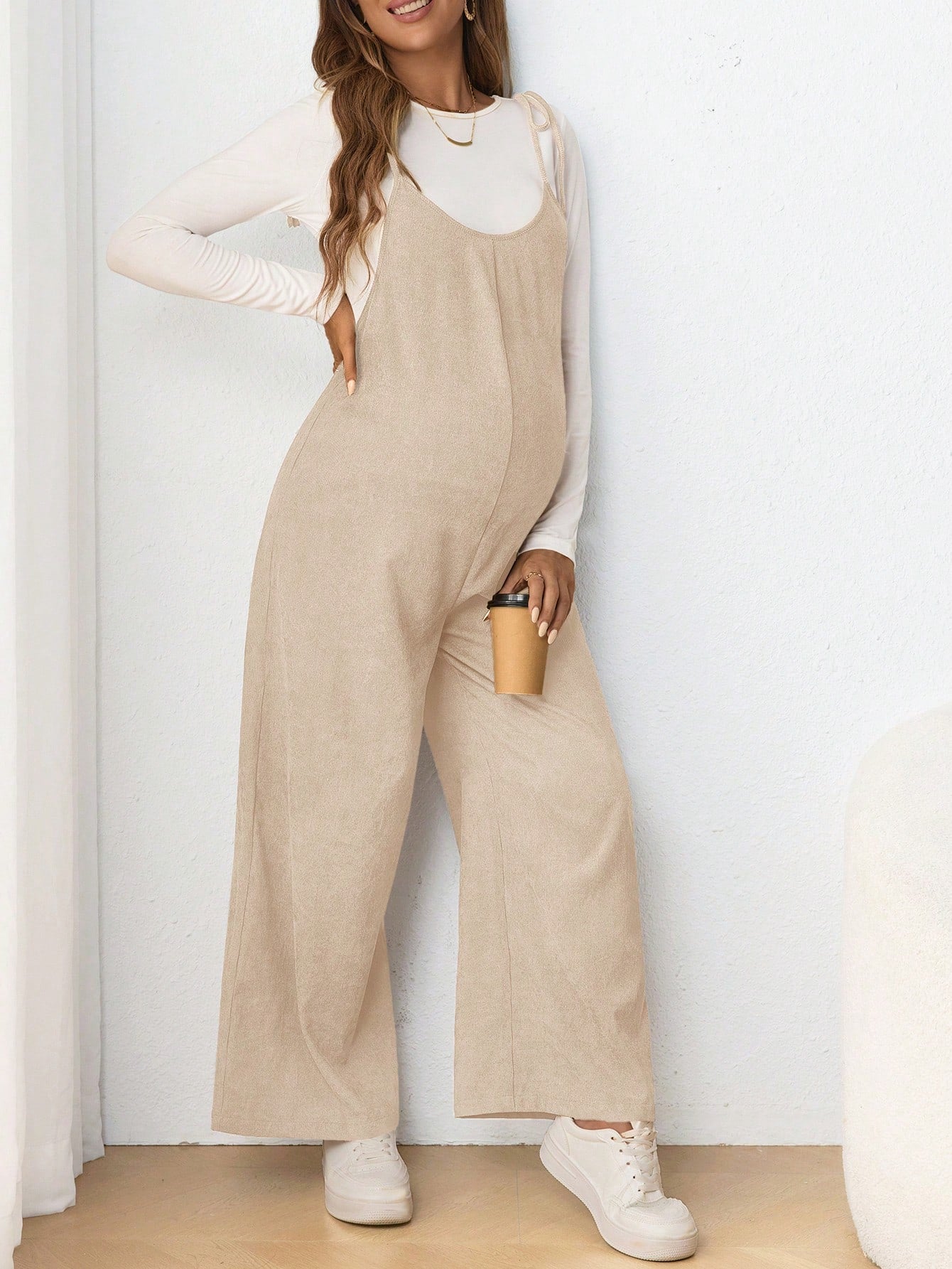 Maternity Casual Sling Bow Tie Jumpsuit, Form Fitting Pregnancy Clothing