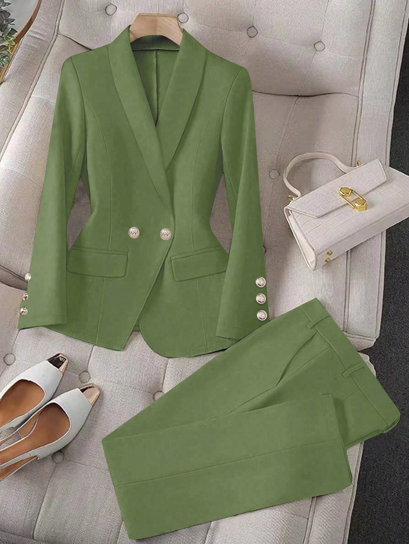 Raffinéa Apricot Color Long Sleeve Lapel Women's Suit Jacket And Pants Set