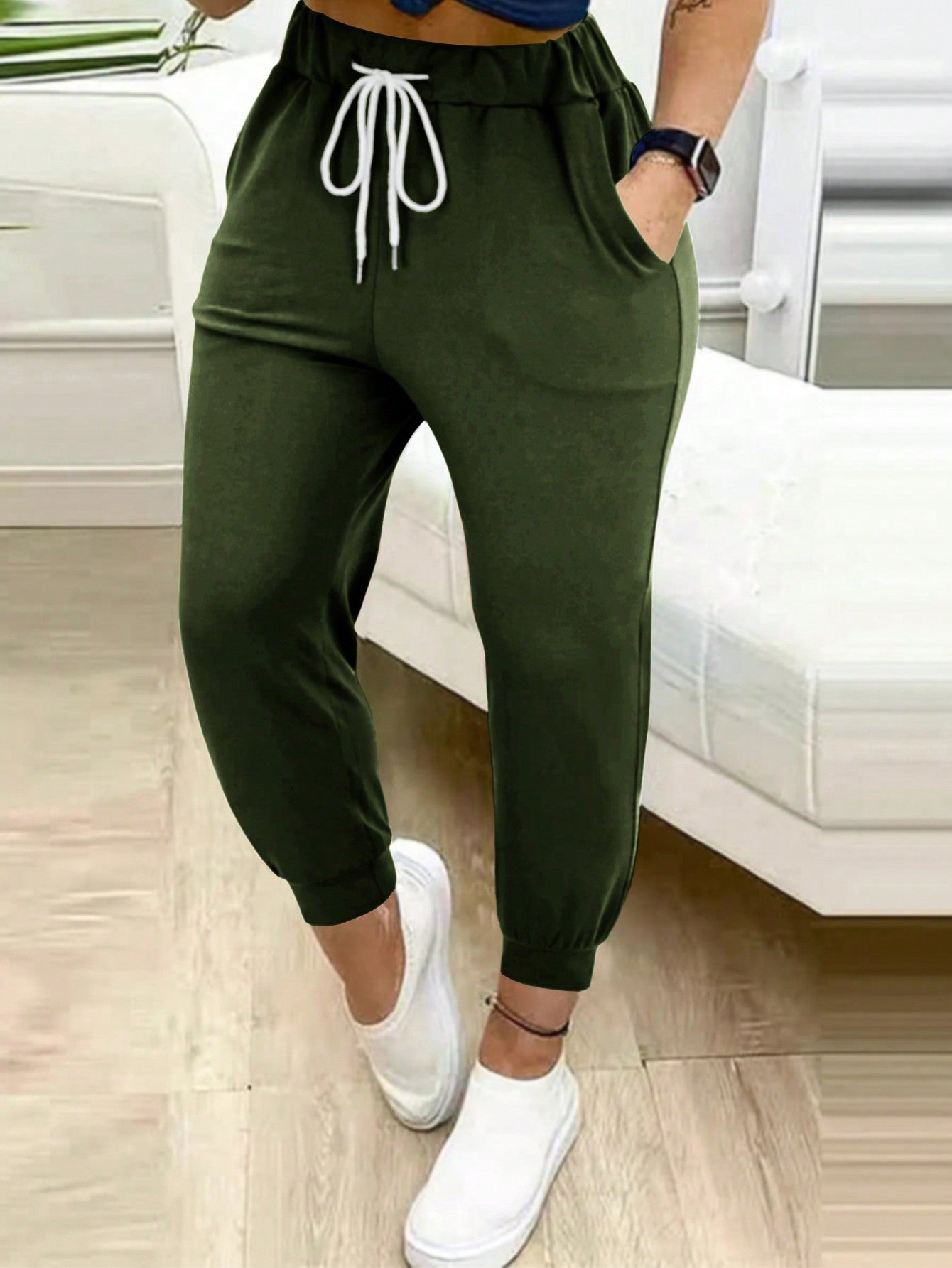 Women's Solid Color Casual Drawstring Jogger Pants