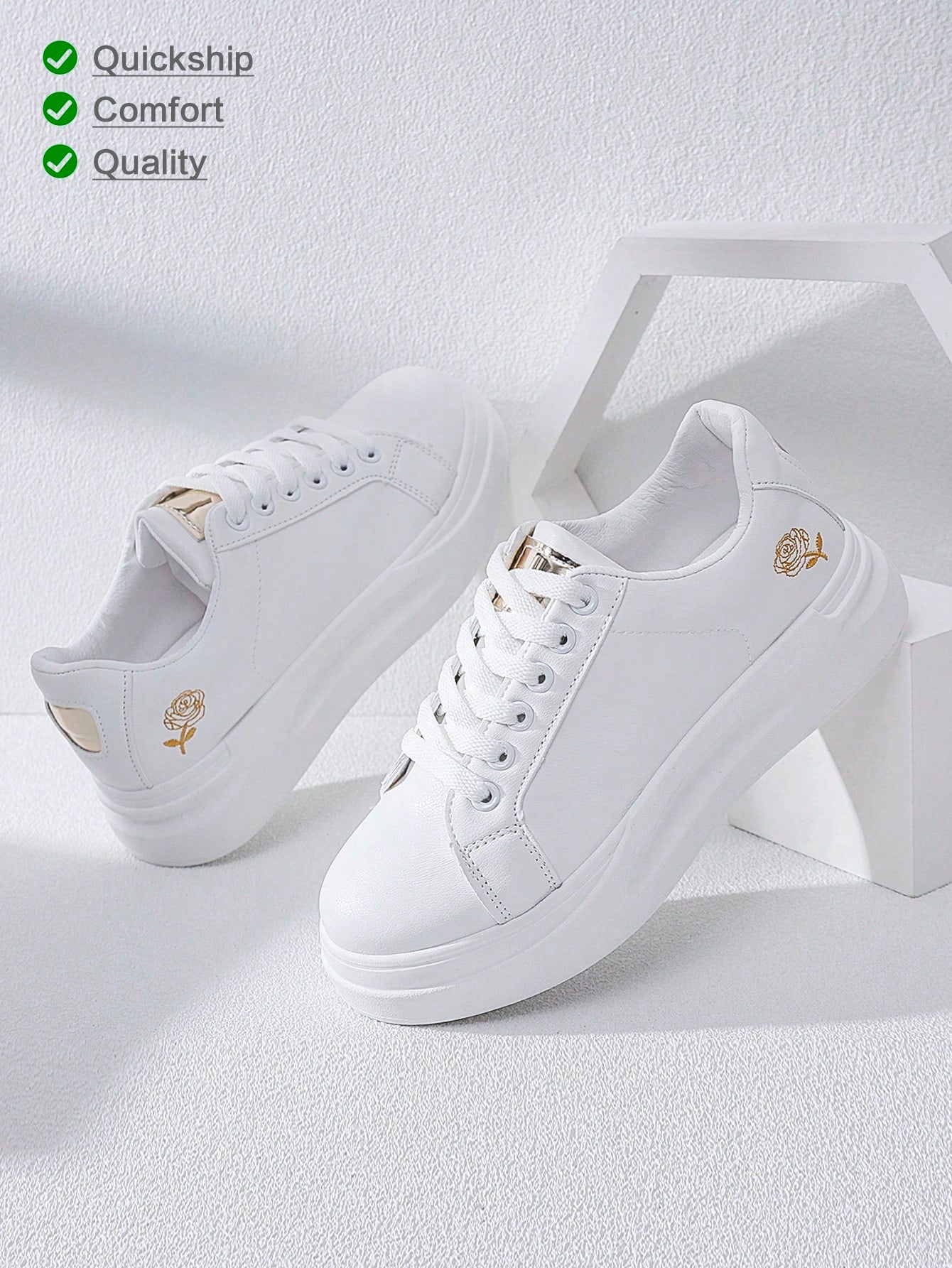 Spring Classy Aesthetic New Style Women White Shoes Ladies Flat Sneakers With Rose Embroidery And Comfortable Vacation Outfits Ladies Shoes