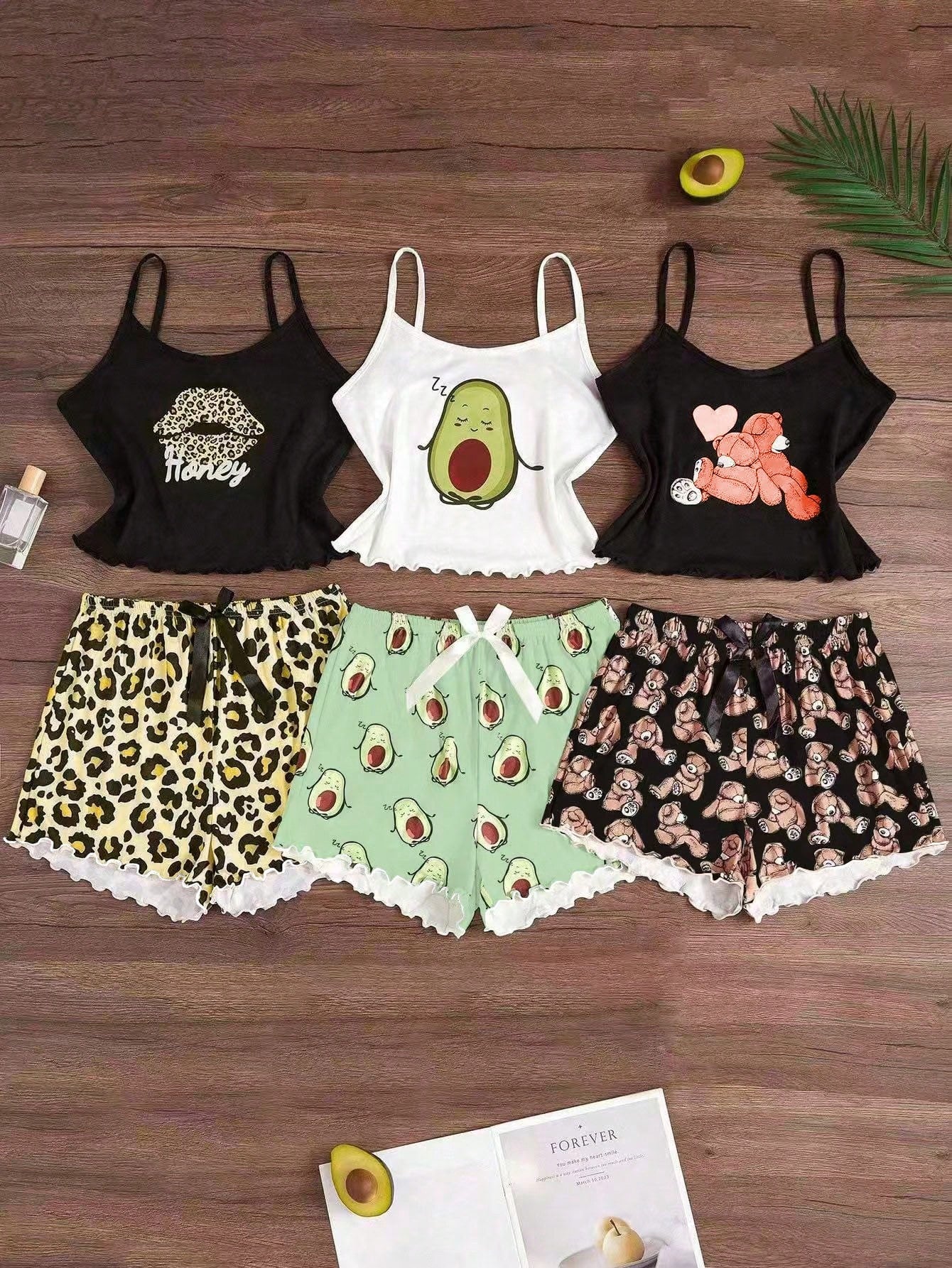 3pcs/Set Cartoon Print Camisole & Shorts Pajama Set