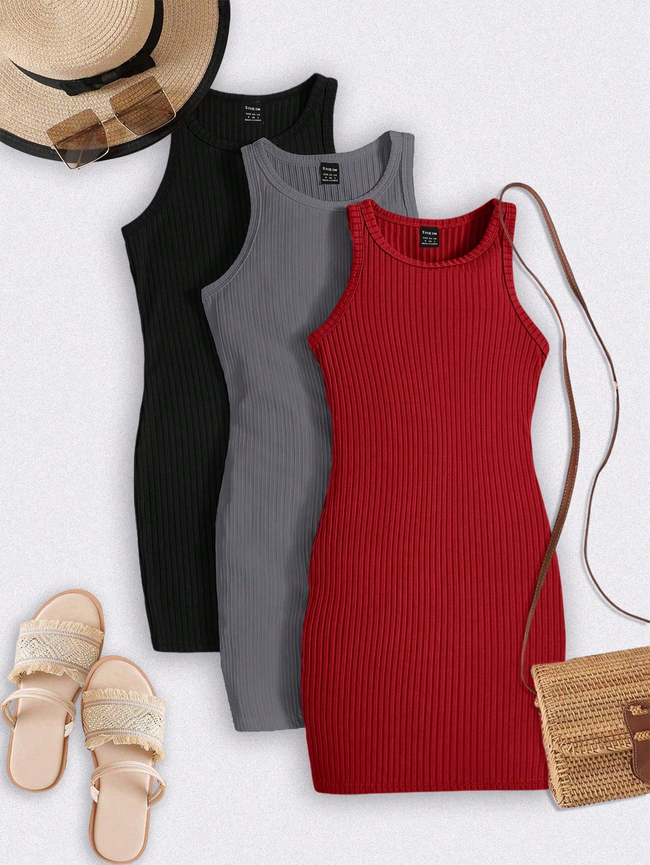 LUNE Sport Game  Day Tracksuit  Women's 3pcs Athleisure Sports Tracksuit Set - Ribbed Crew Neck Sleeveless Fitted Dress & Contrast Trim