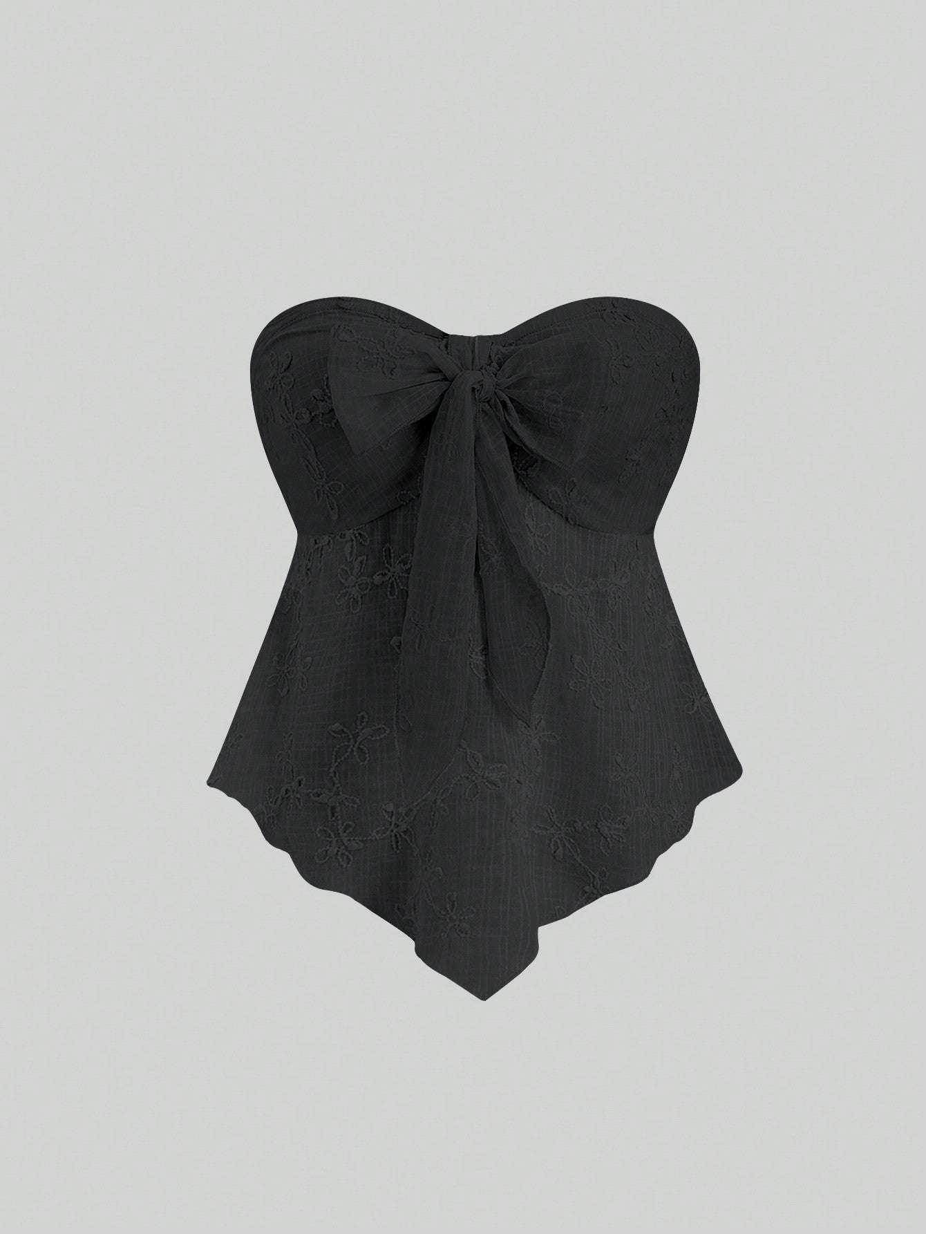 Sweetra Textured Fabric Knot Front Strapless Top Y2K Outfit 