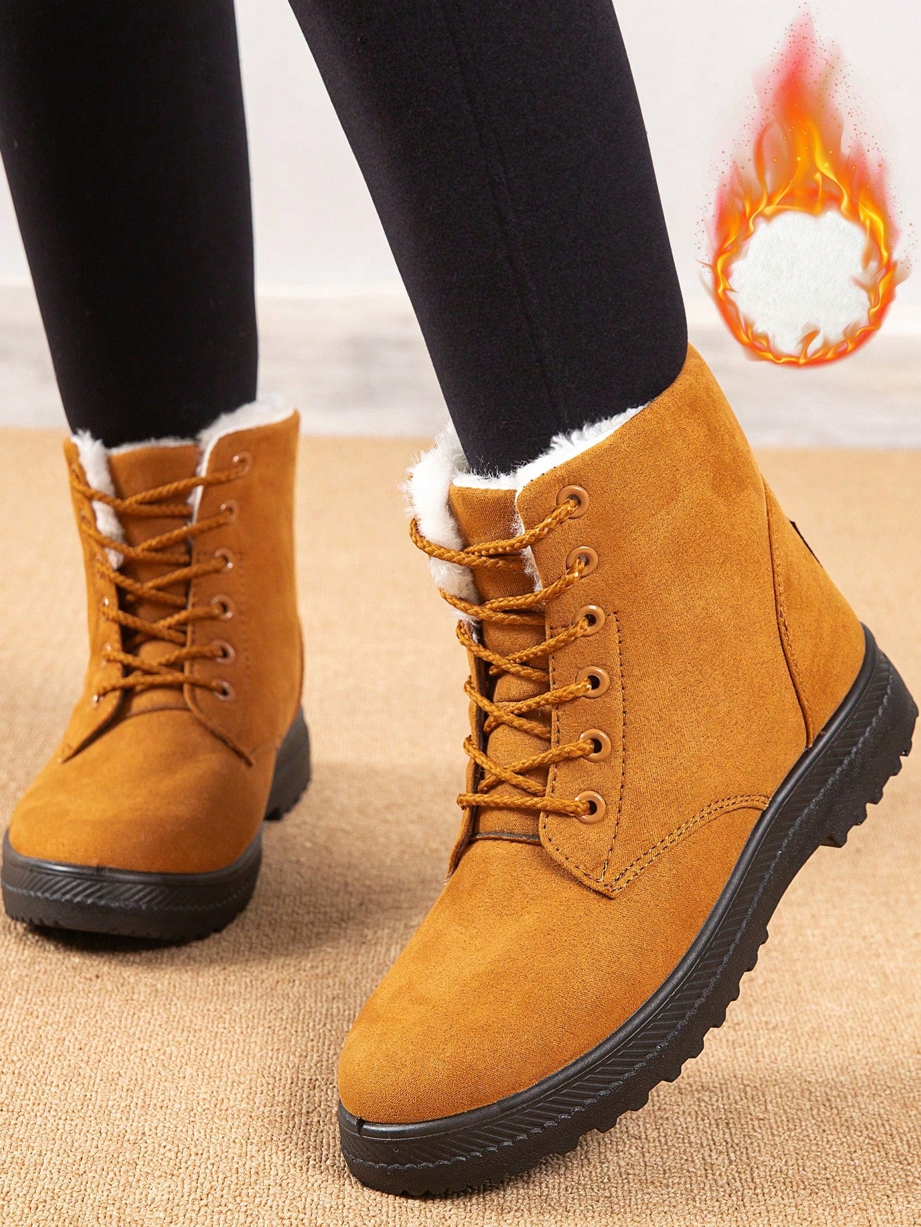 Women's Short Snow Boots, Size 35-44, Warm, Anti-Slip, Round Toe, Plus Size, Lightweight, High-Top, Flat Heels, Casual Mid-Aged Female Shoes