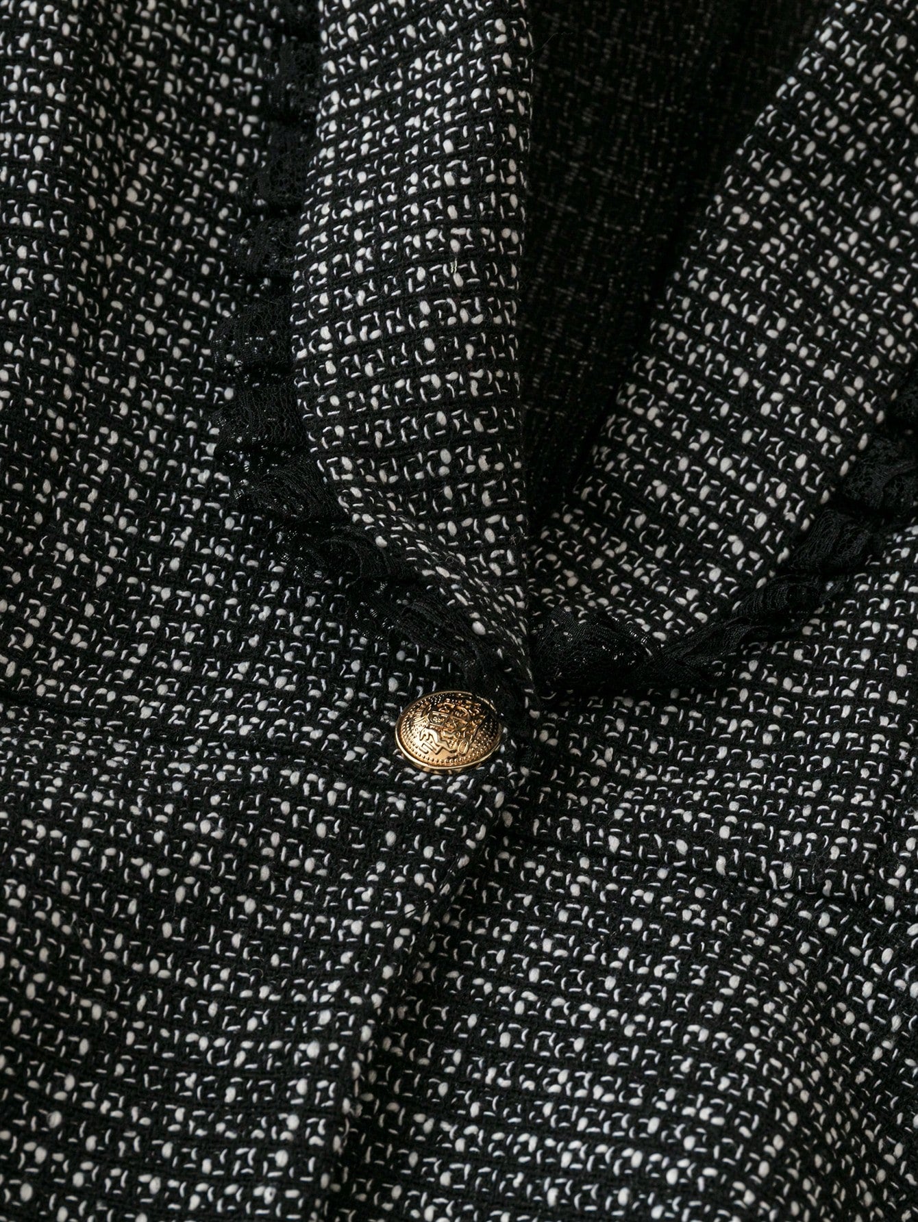 Clasi 2pcs Lace Patchwork Shawl Neck Button Front Long Sleeve Slim Fit Blazer Jacket & Pants Suit Set