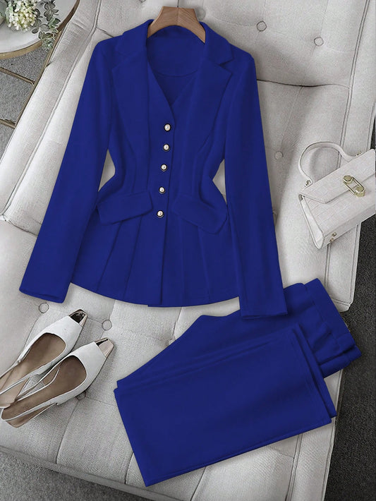 Raffinéa Women's Elegant Business Suit Set: Stand Collar Long Sleeve Jacket And Pants, For Commute